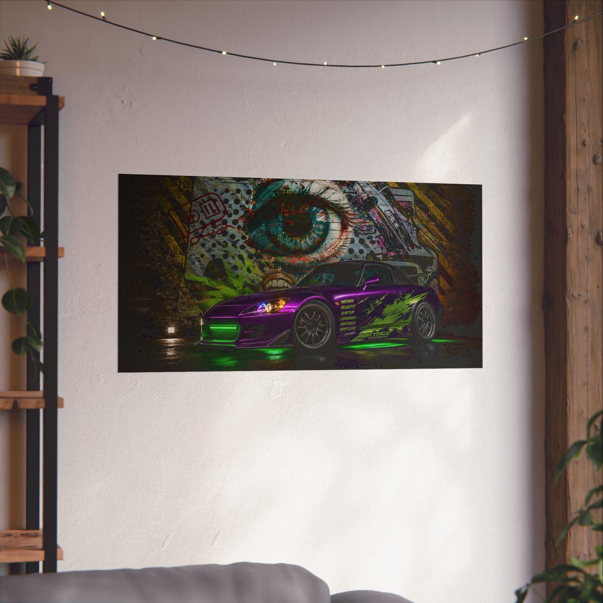 Graffiti Sports Car Matte Poster — Neon Drift Street Art Wall Print