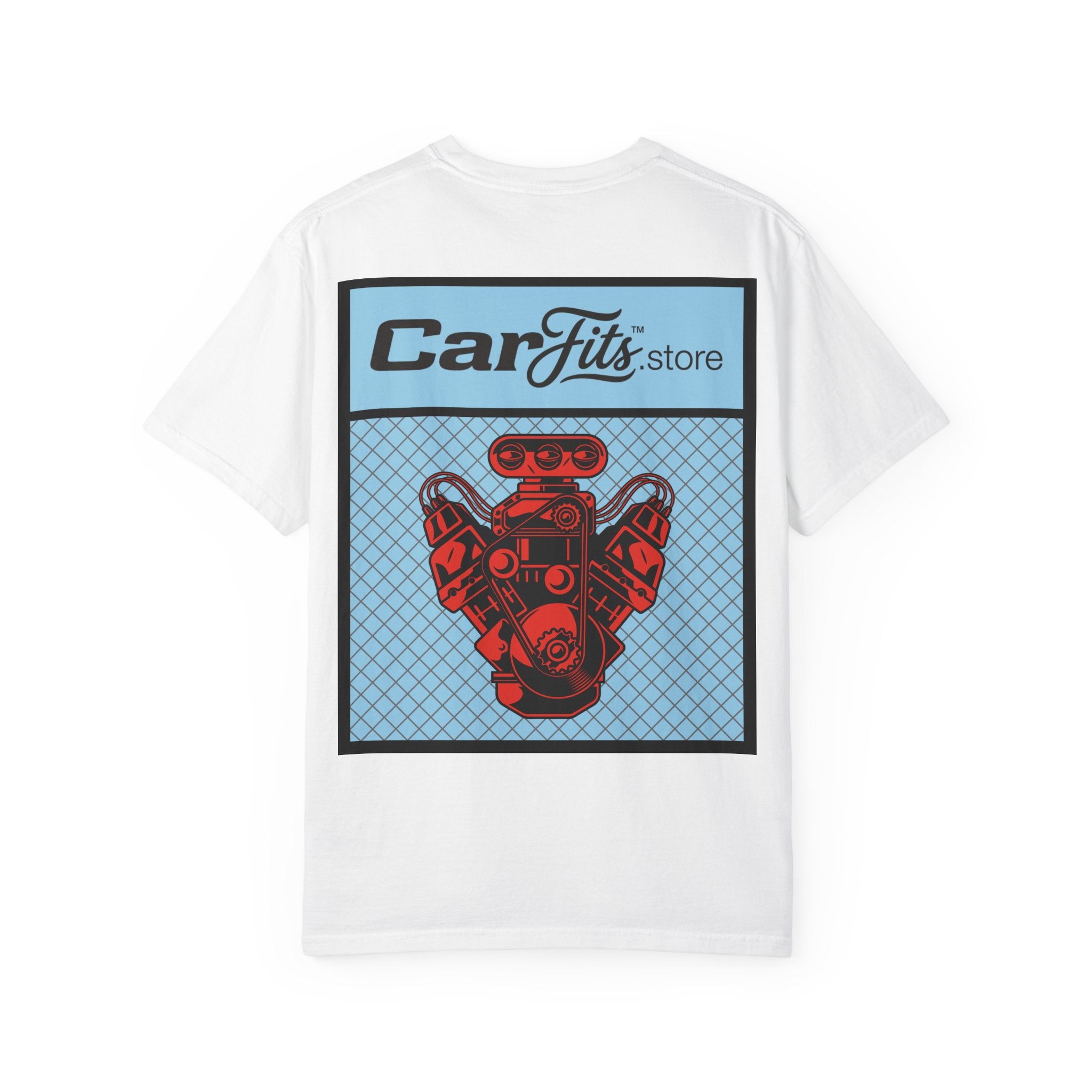 CarFits.store Big Prints T-Shirt — Retro Engine & Scenic Drive
