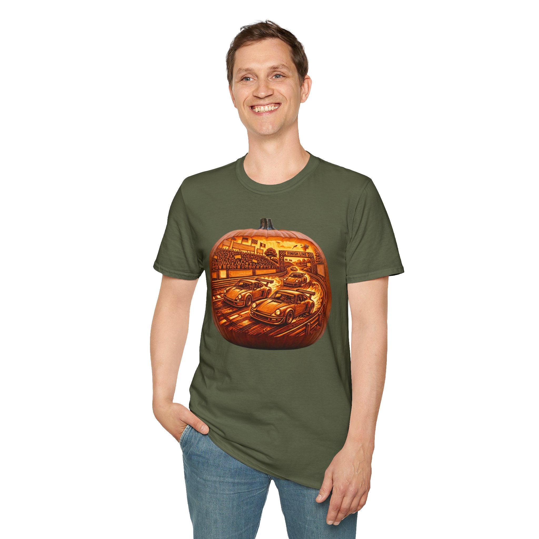 Vintage Racing Pumpkin T-Shirt — Retro Car Grand Prix Halloween Tee