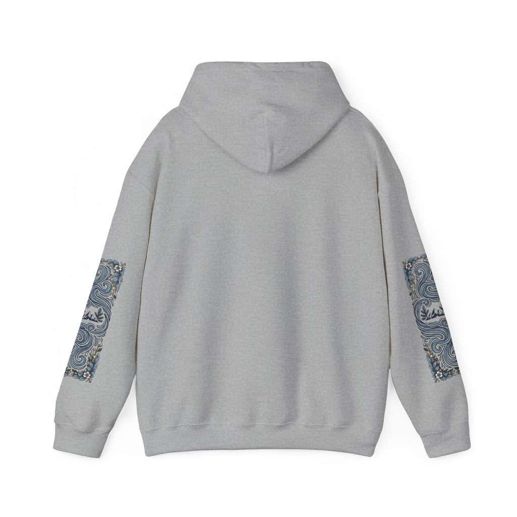 Nature Is Calling Hoodie — Scenic Mountain Graphic Hooded Sweatshirt with Sleeve Paisley Art