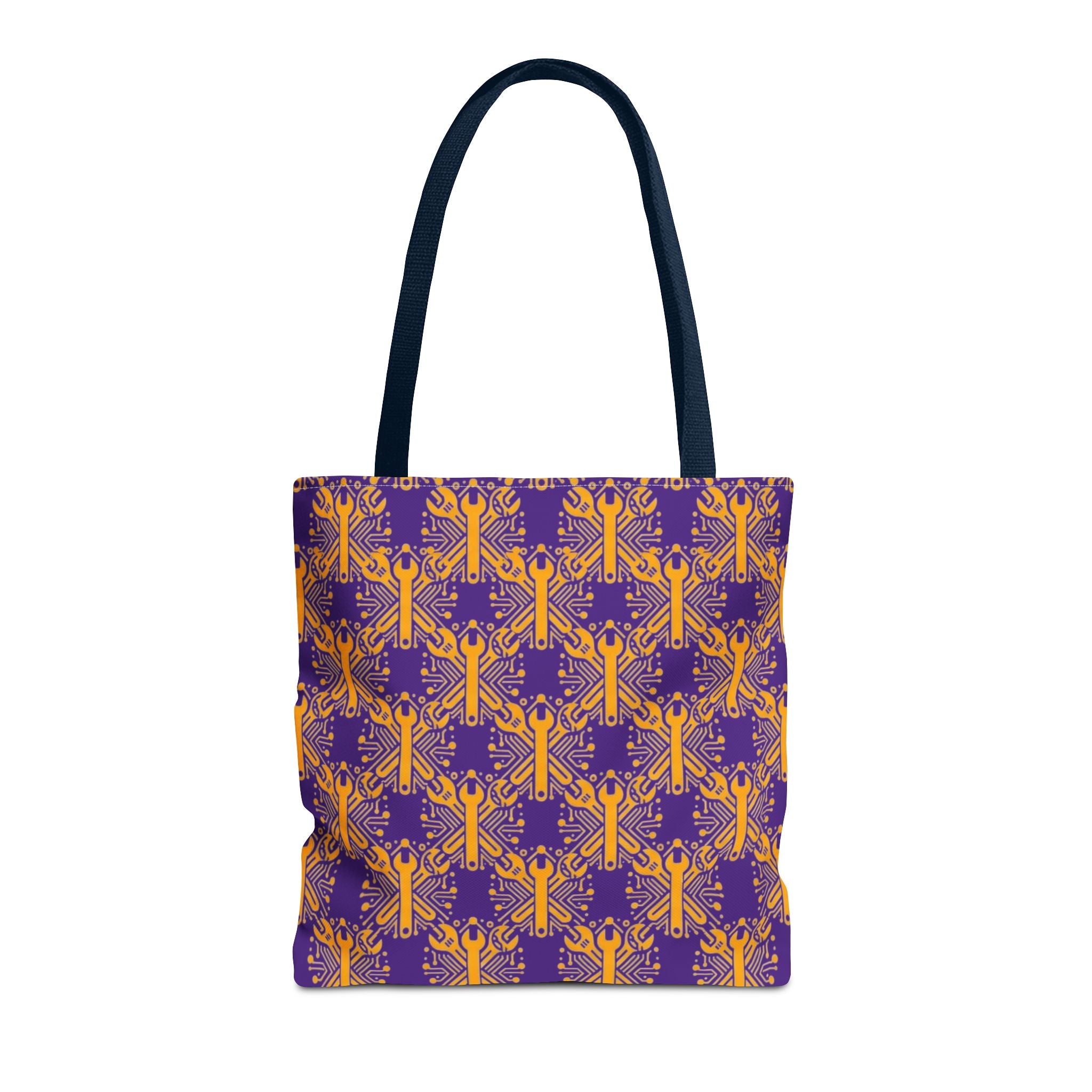 Purple & Gold Wrench Pattern Tote Bag – Automotive All-Over Print Tote