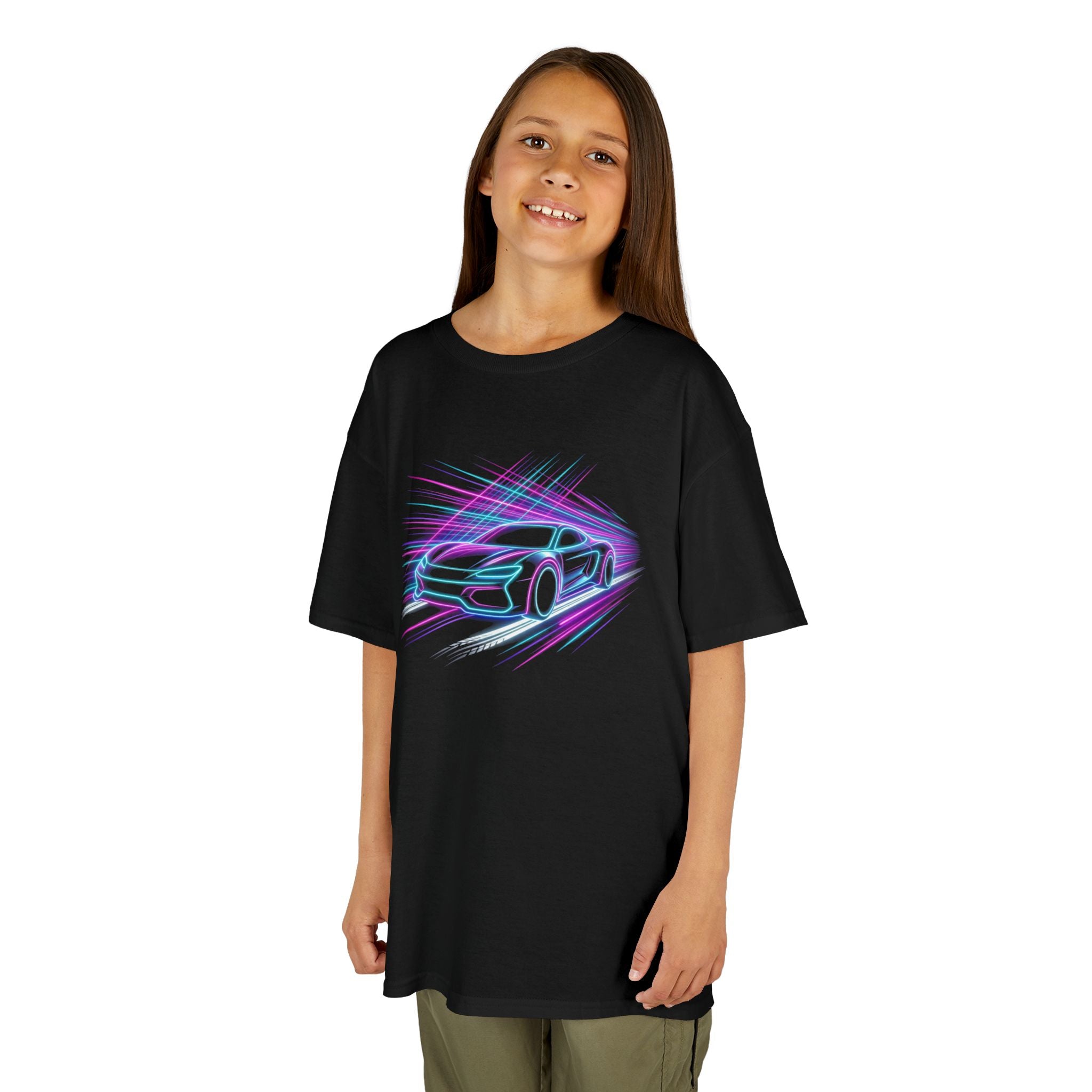 Kids Neon Speed Car Tee — Racing Graphic