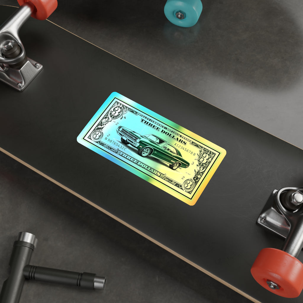 Holographic Classic Car Dollar Sticker — Die-Cut Three Dollar Bill