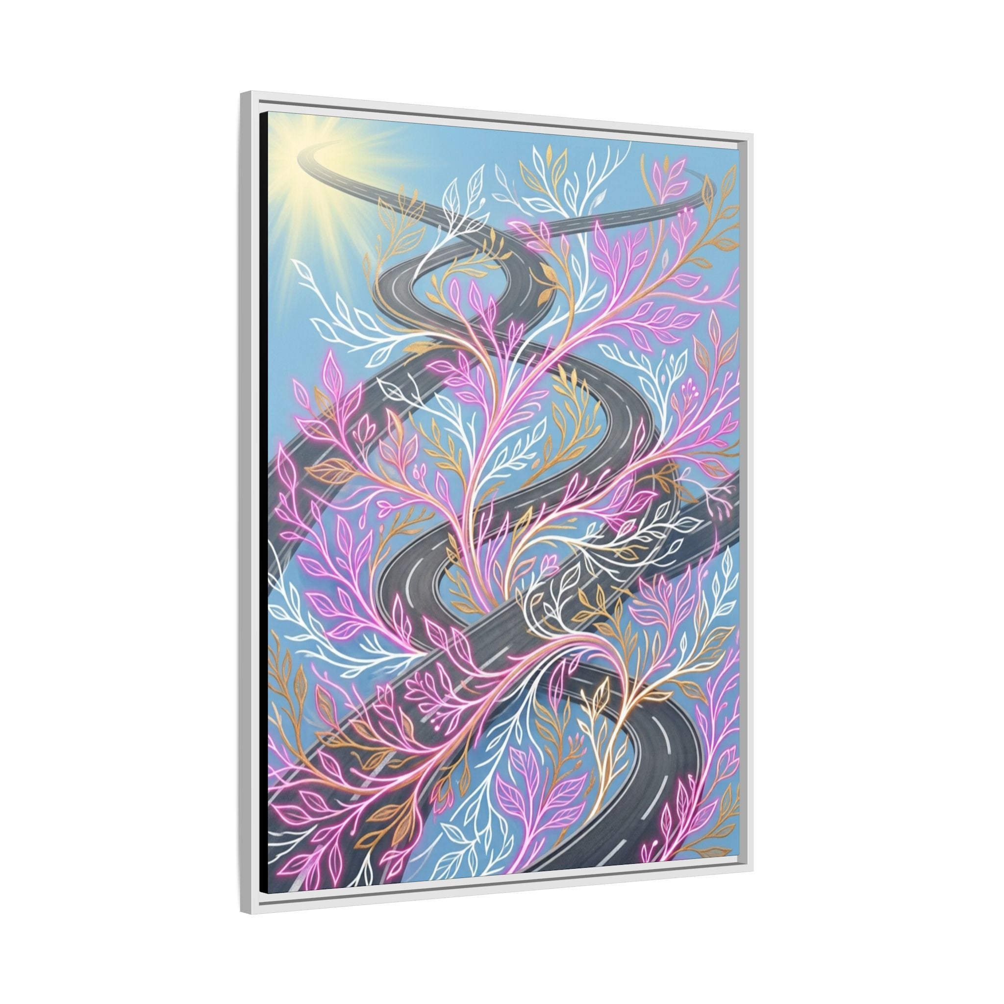 Framed Matte Canvas Floral Vines Wall Art — Pastel Botanical Abstract
