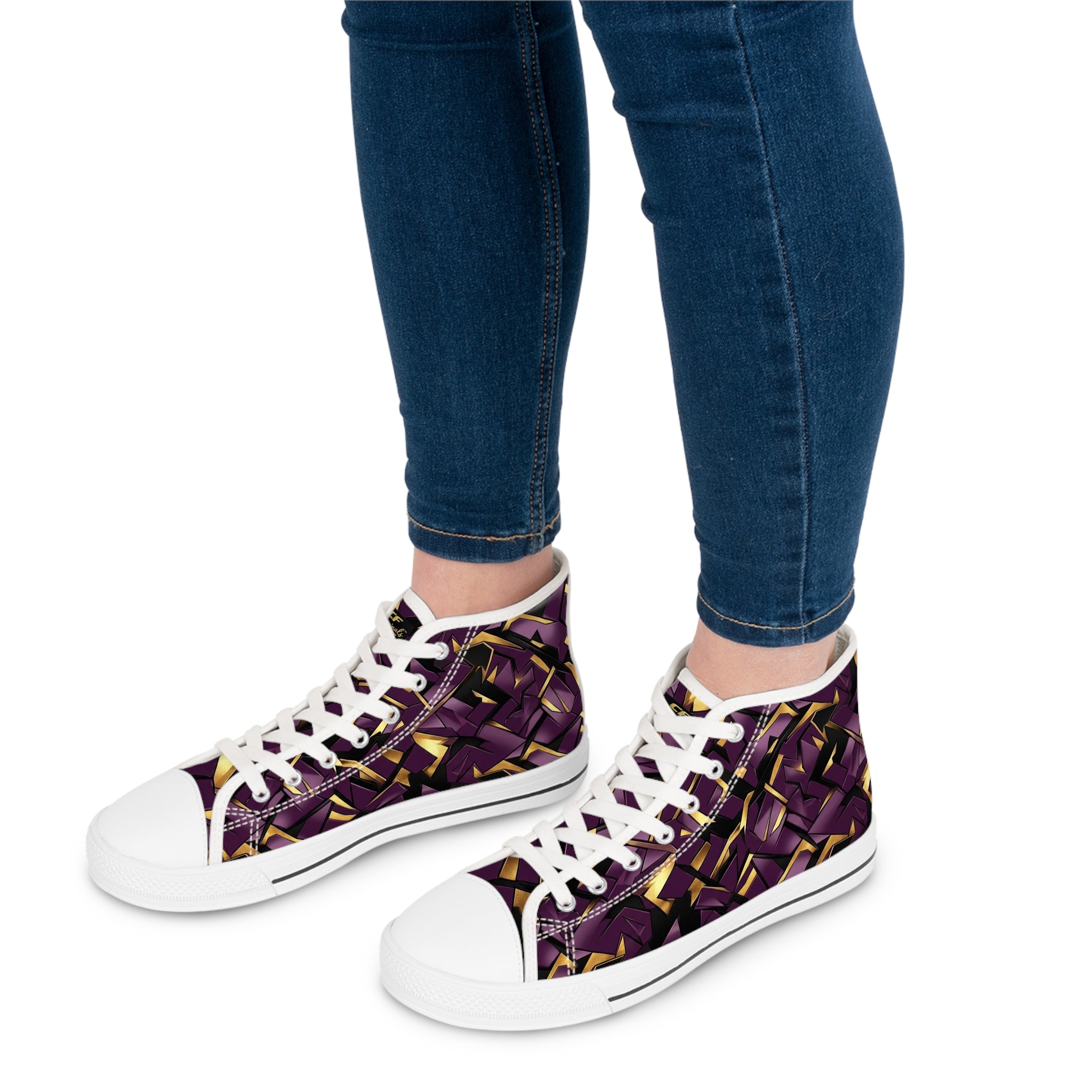 Women's High Top Sneakers — Geometric Purple & Gold Pattern