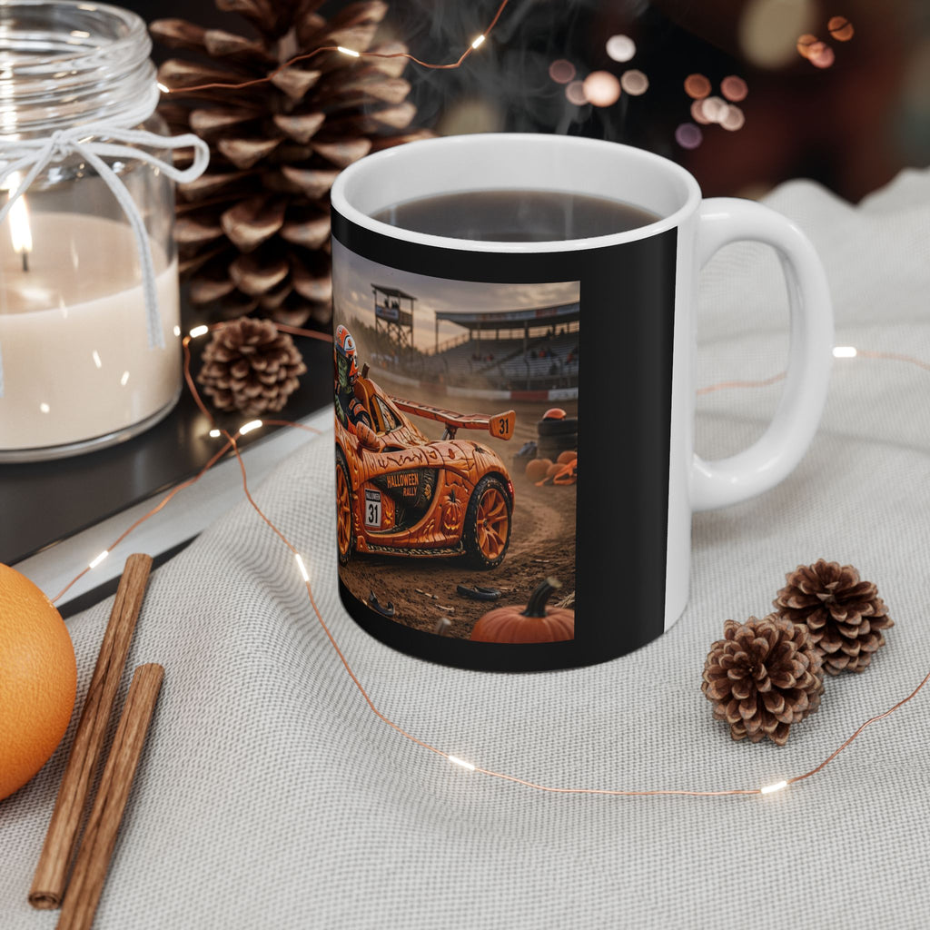 Racing Car Mug — Orange Pumpkin Sports Car (11oz & 15oz)