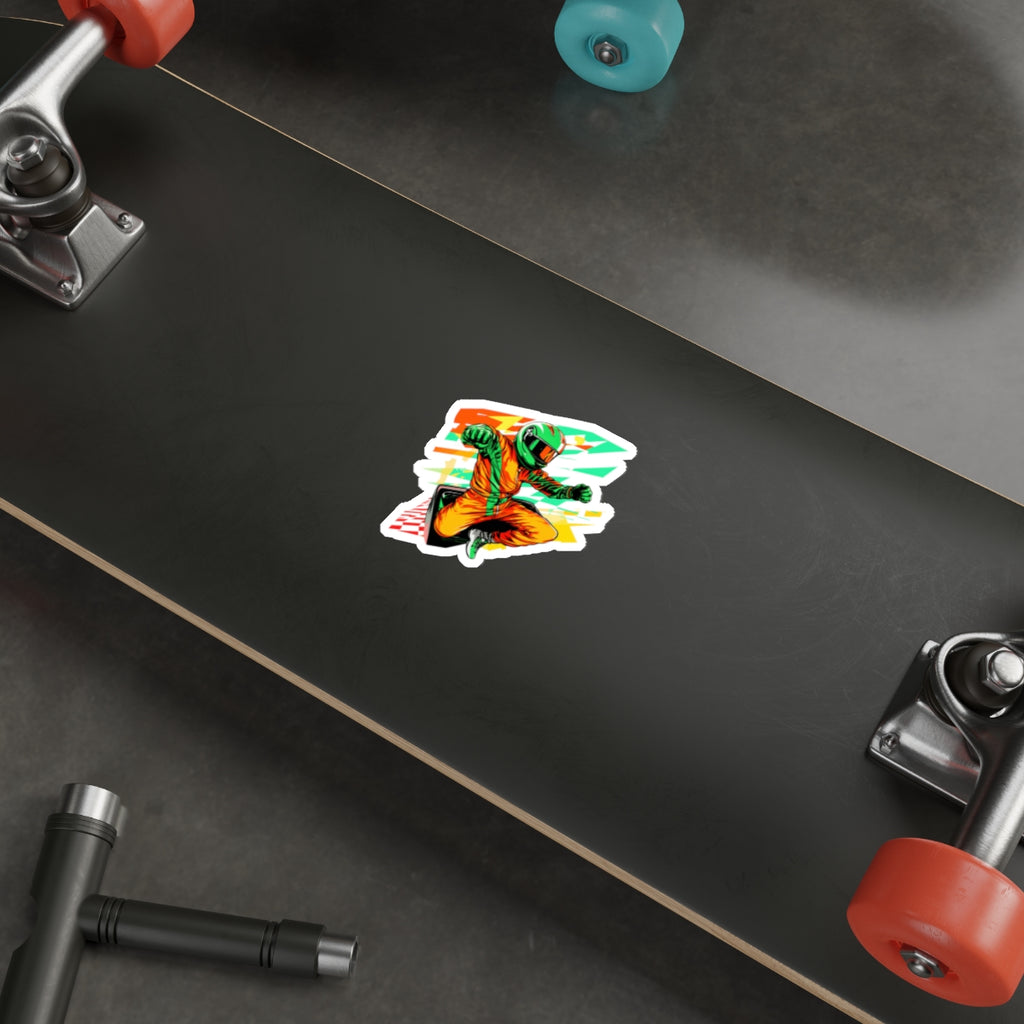 Racing Driver Die-Cut Sticker — Neon Moto Helmet Sticker for Laptops & Gear