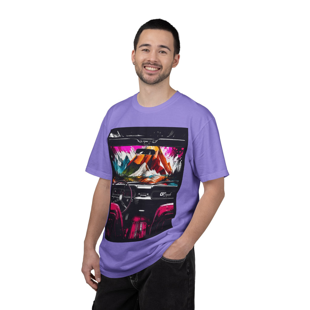 CarFits.store Big Prints T-Shirt — Retro Engine & Scenic Drive