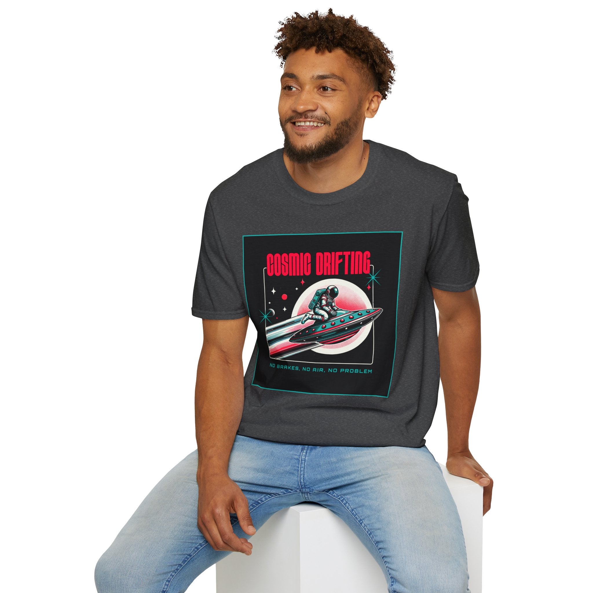 Cosmic Drifting T-Shirt — Retro Astronaut & UFO Vintage Space Tee