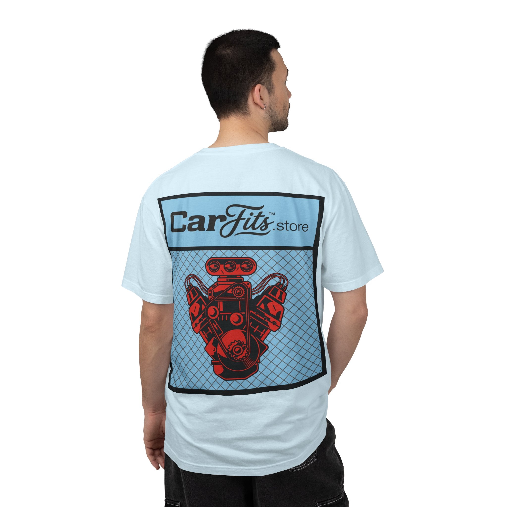 CarFits.store Big Prints T-Shirt — Retro Engine & Scenic Drive
