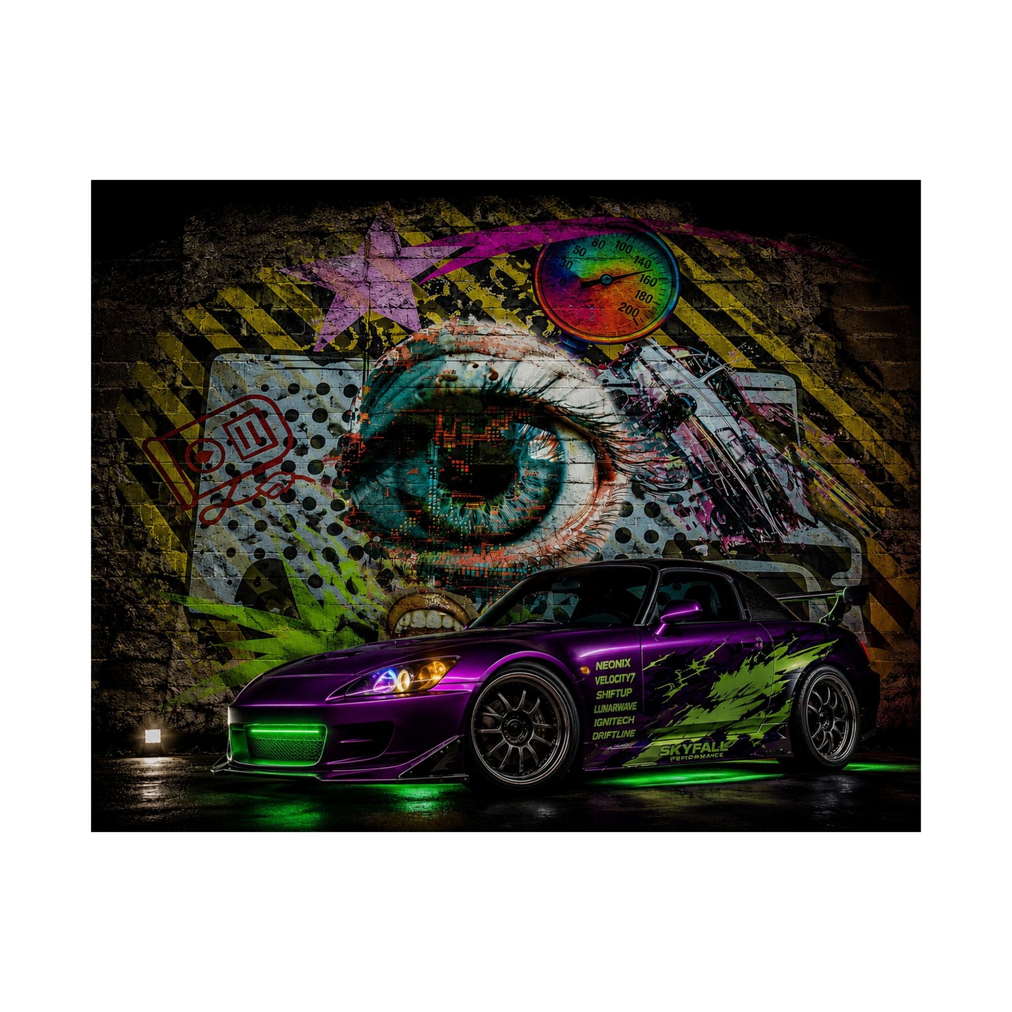 Graffiti Sports Car Matte Poster — Neon Drift Street Art Wall Print