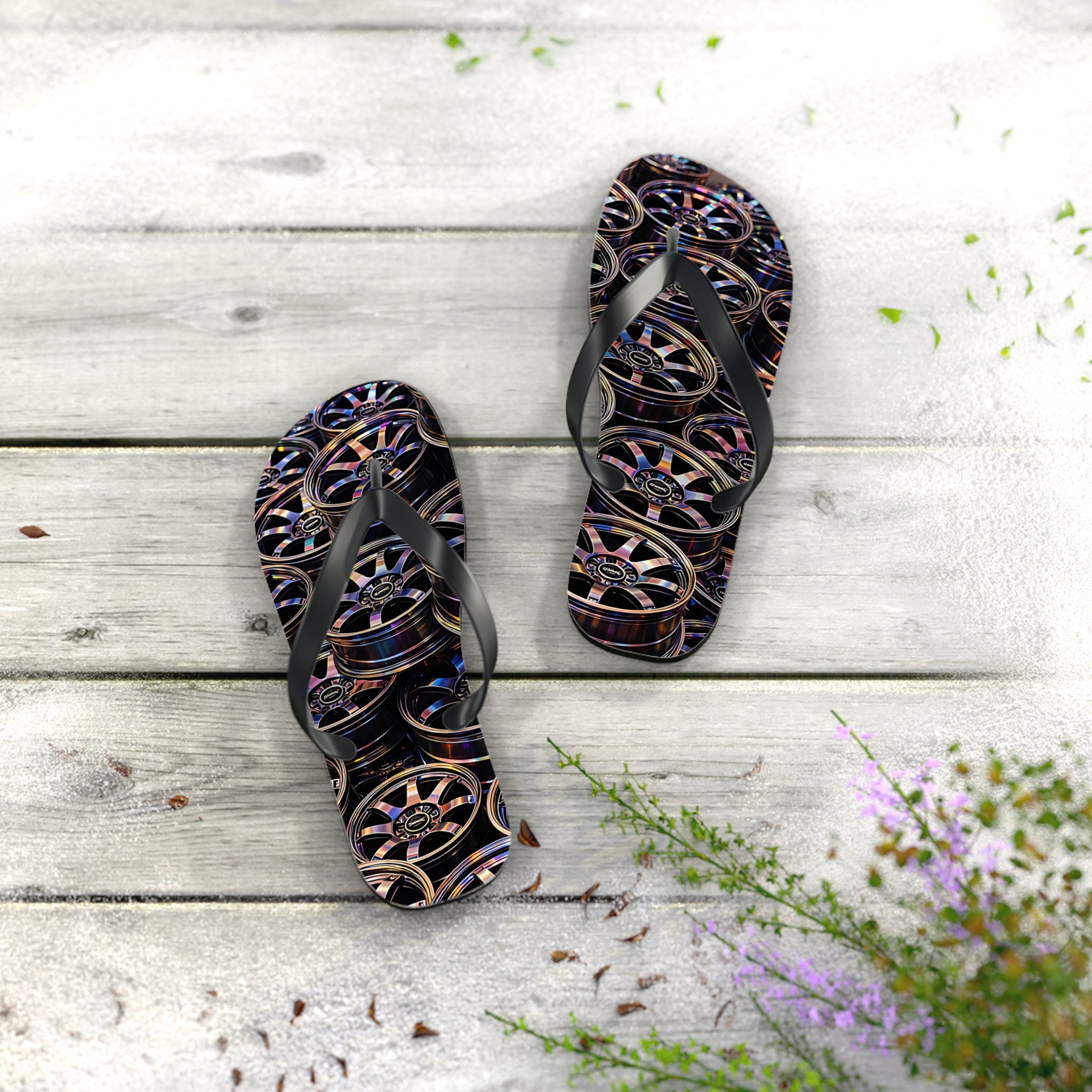 Rim Stack Flip Flops — Automotive Alloy Wheel Pattern Beach Sandals