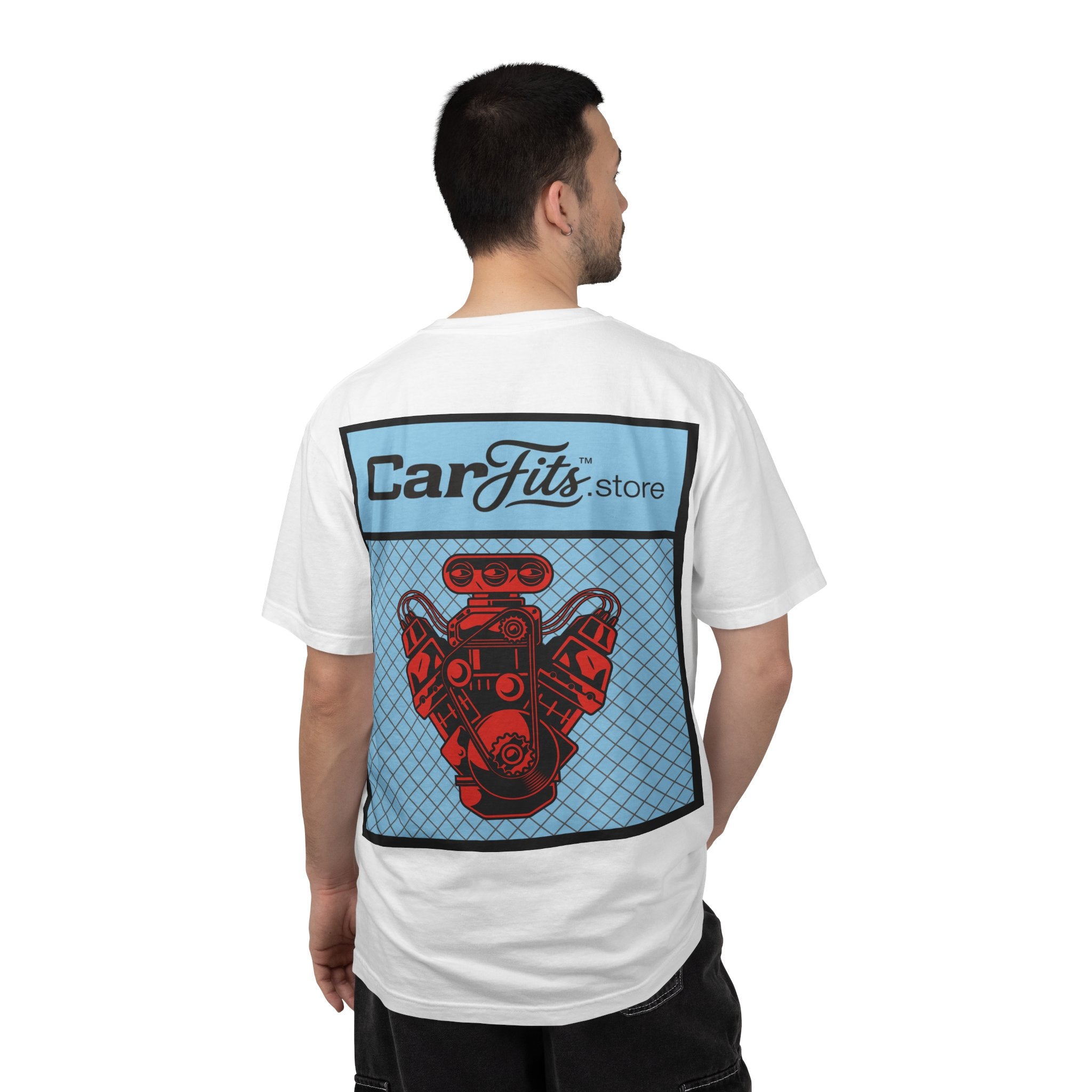CarFits.store Big Prints T-Shirt — Retro Engine & Scenic Drive