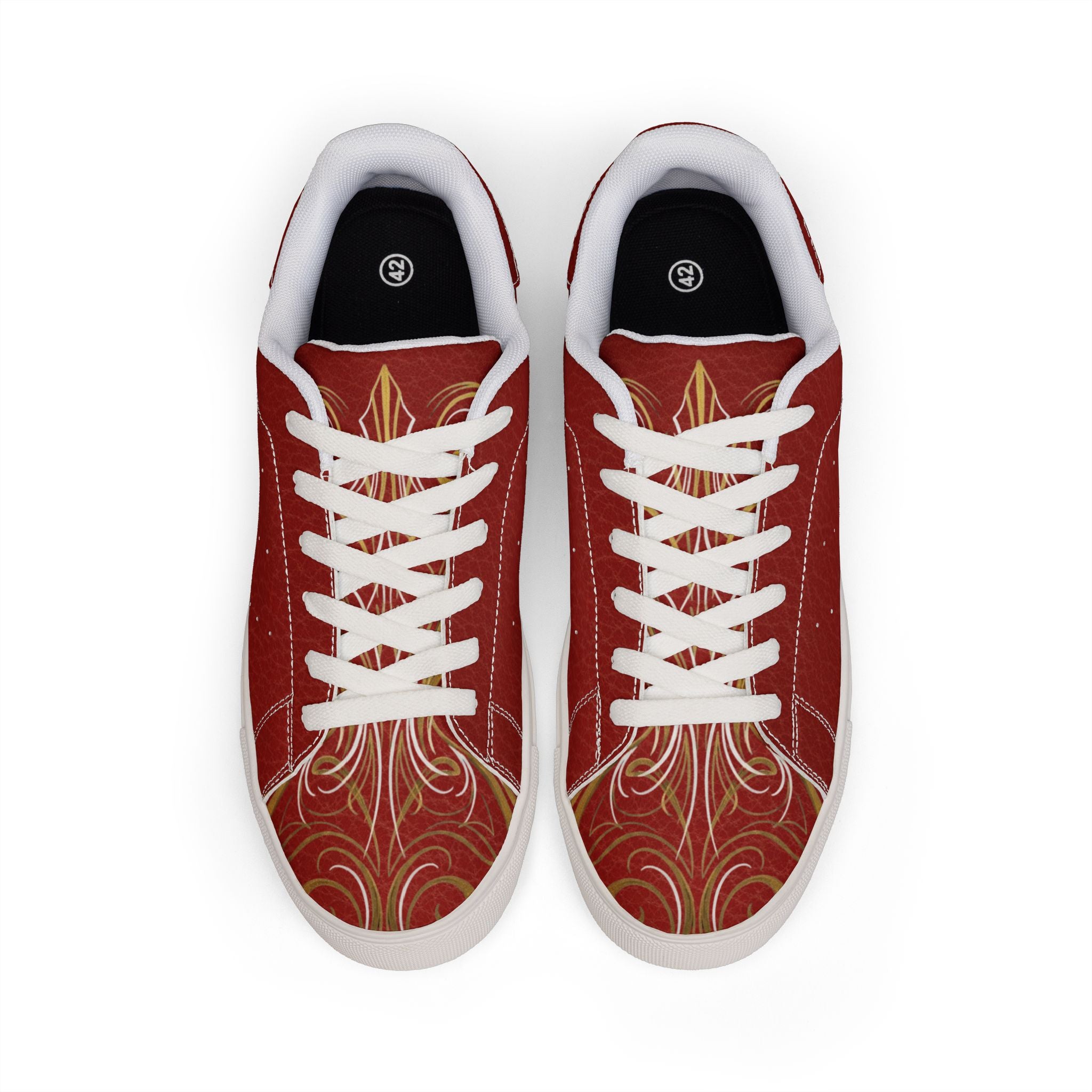 Men's Red Pinstriped Leather Sneakers — Low-Top Casual Shoes