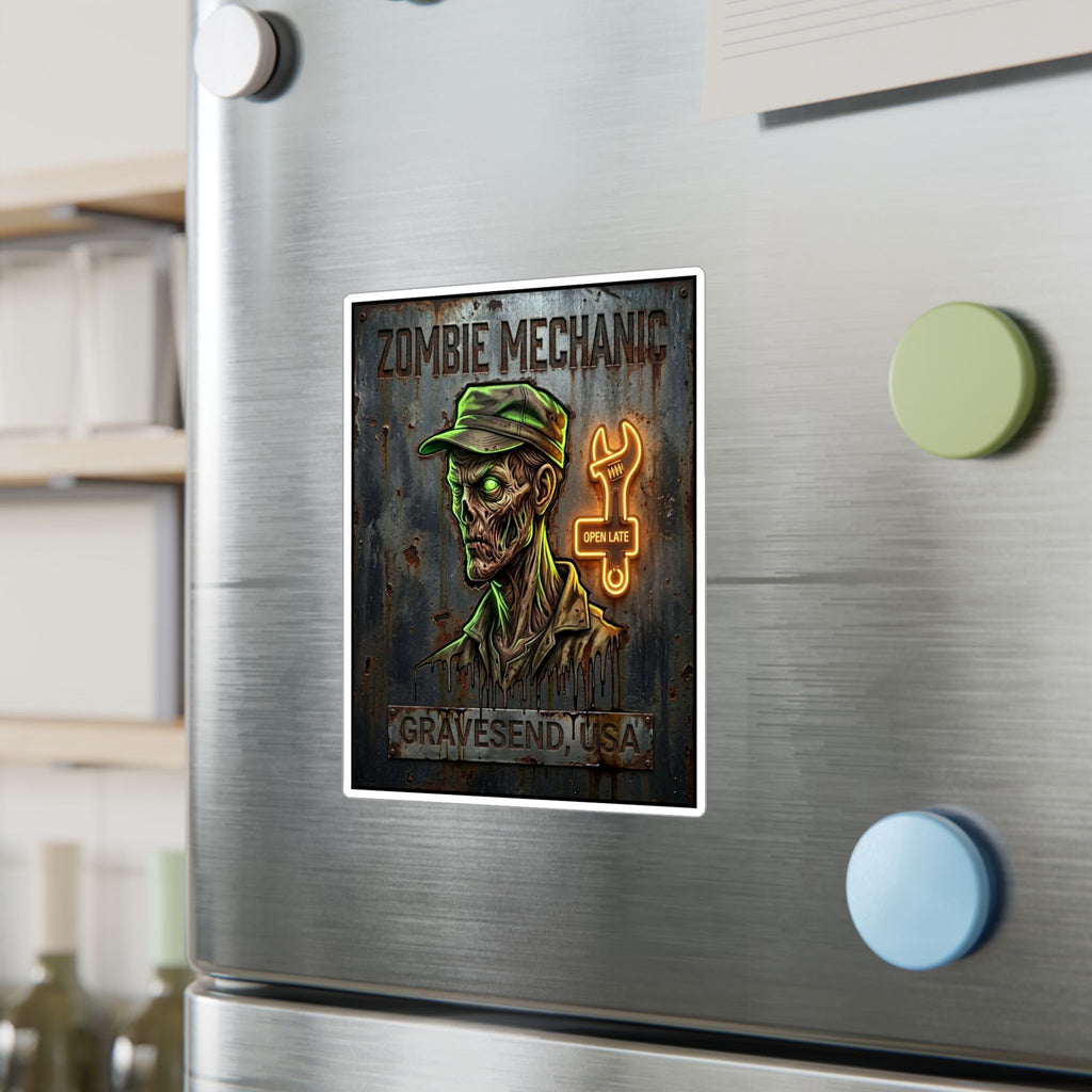 Zombie Mechanic Vinyl Decal — Horror Garage Sticker (Kiss-Cut)