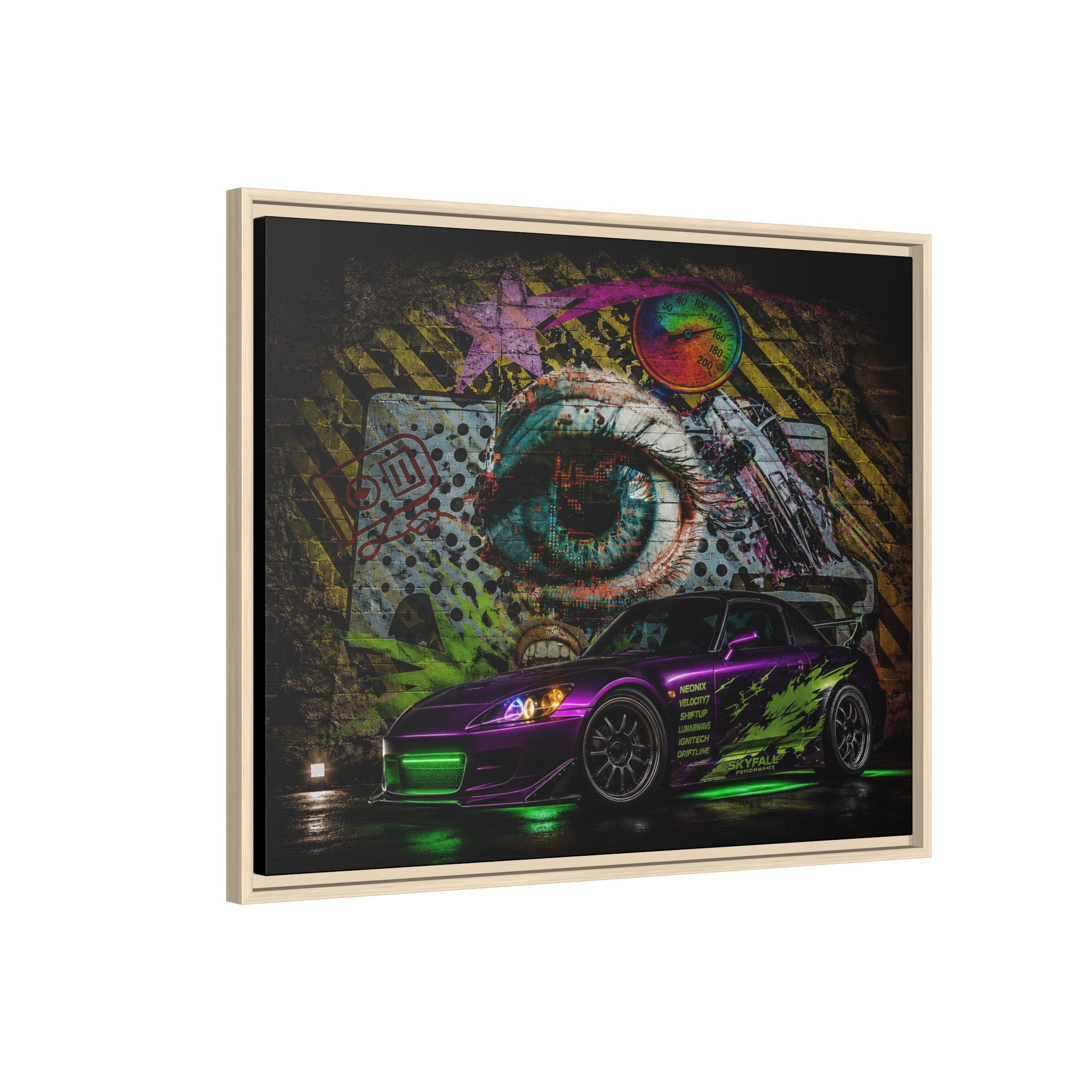 Graffiti Sports Car Matte Canvas - Framed Wall Art