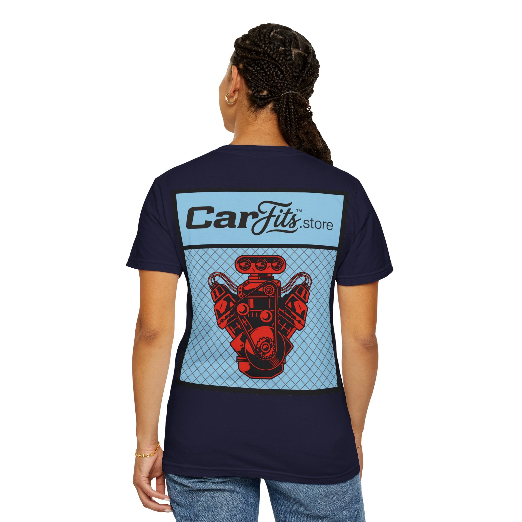 CarFits.store Big Prints T-Shirt — Retro Engine & Scenic Drive