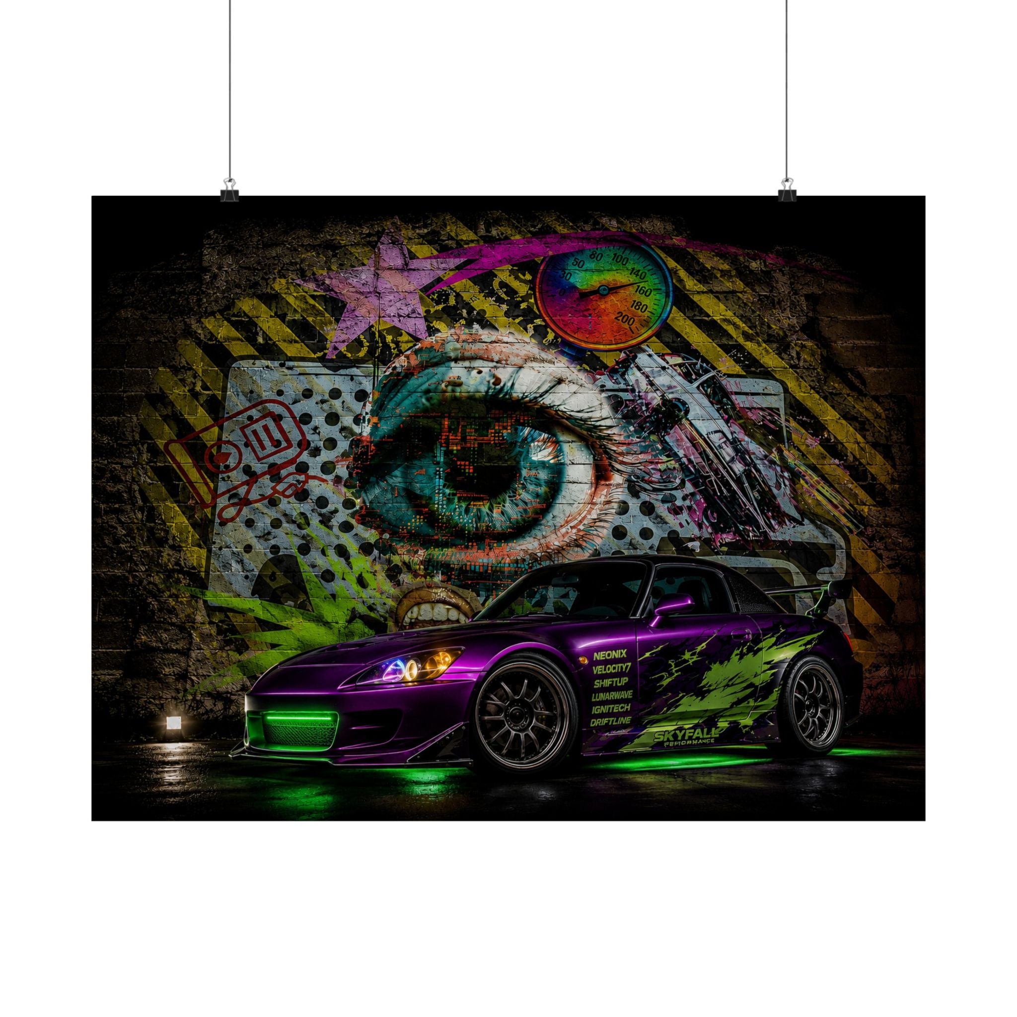 Graffiti Sports Car Matte Poster — Neon Drift Street Art Wall Print