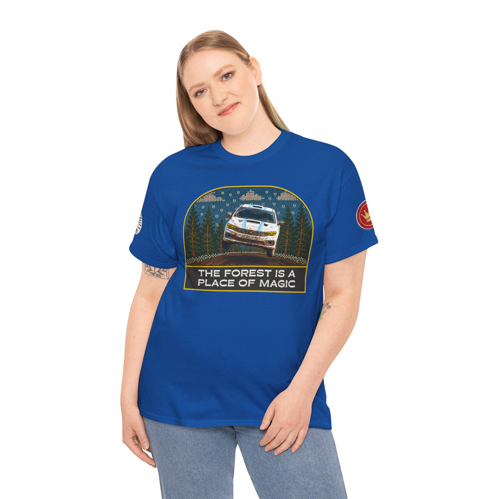 Forest Rally T‑Shirt – 'The Forest Is a Place of Magic' Cross-stitched Style Graphic