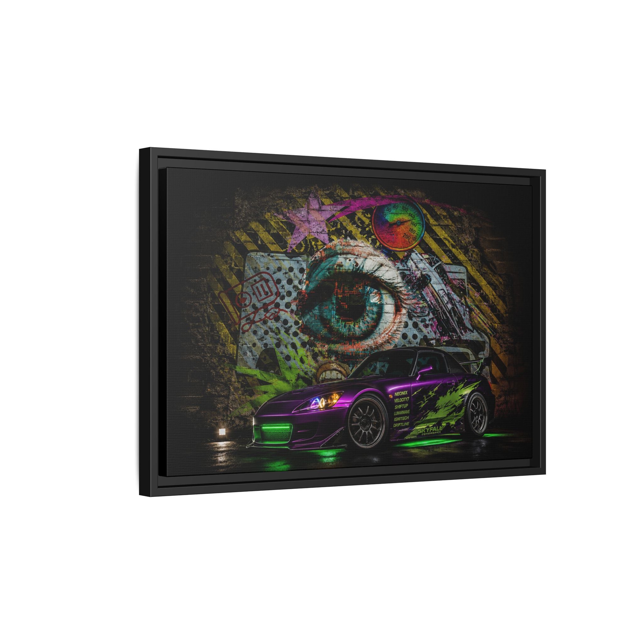 Graffiti Sports Car Matte Canvas - Framed Wall Art