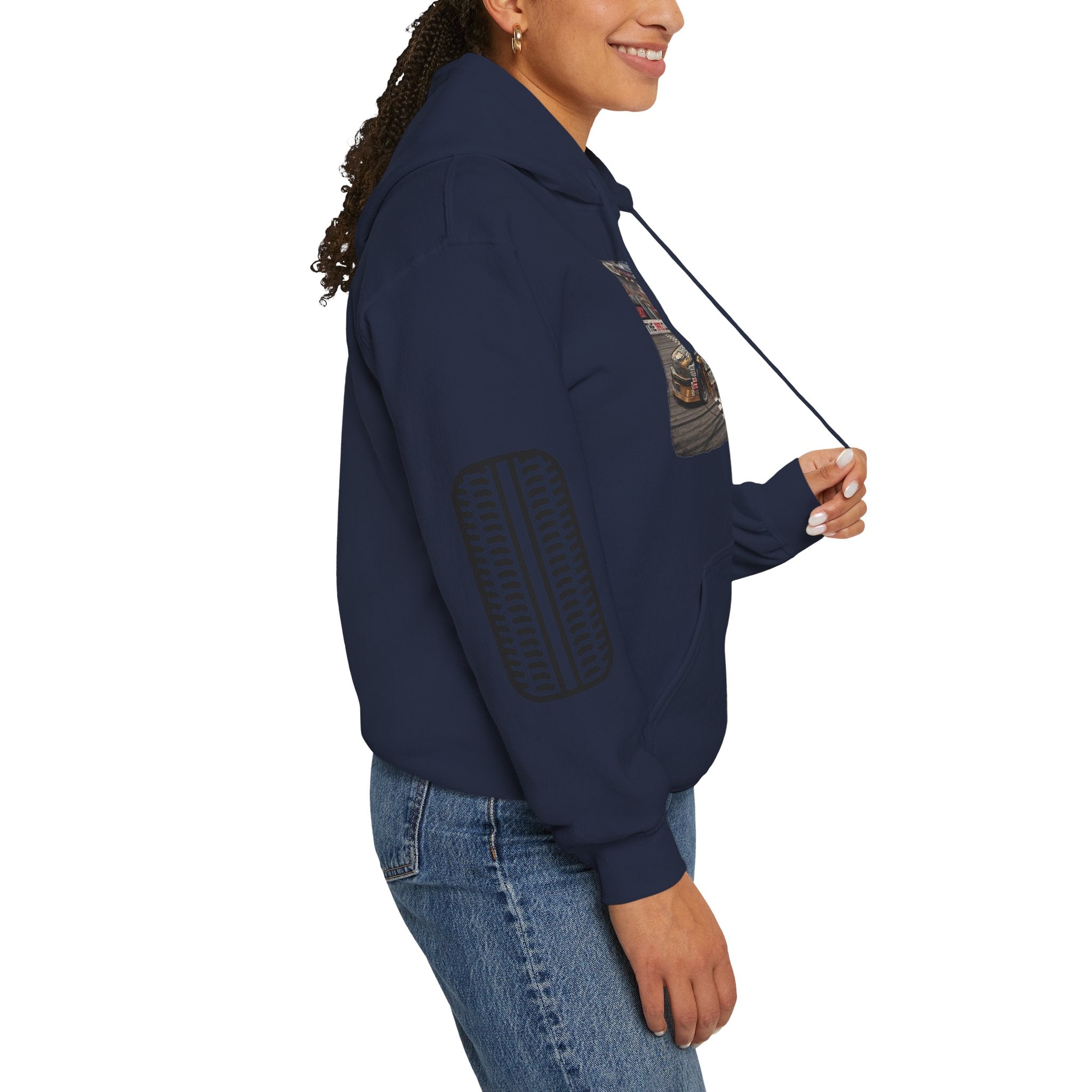 Racing Garage Hooded Sweatshirt — Vintage Racecar Track Scene