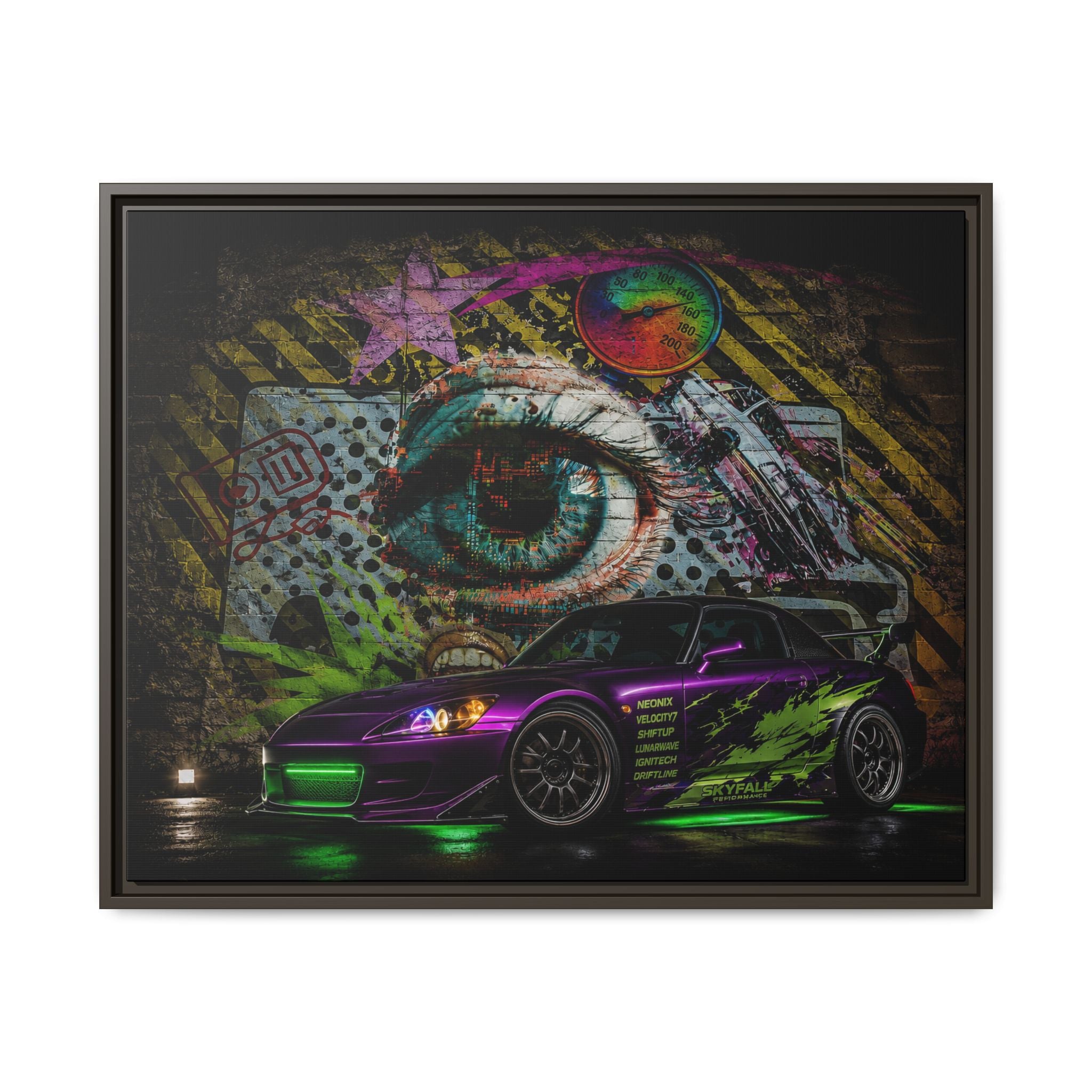 Graffiti Sports Car Matte Canvas - Framed Wall Art