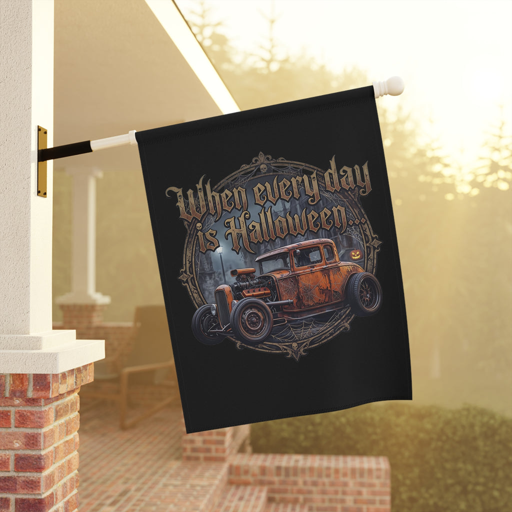 Halloween Garden Flag - "When Every Day is Halloween" Vintage Hot Rod Yard Banner