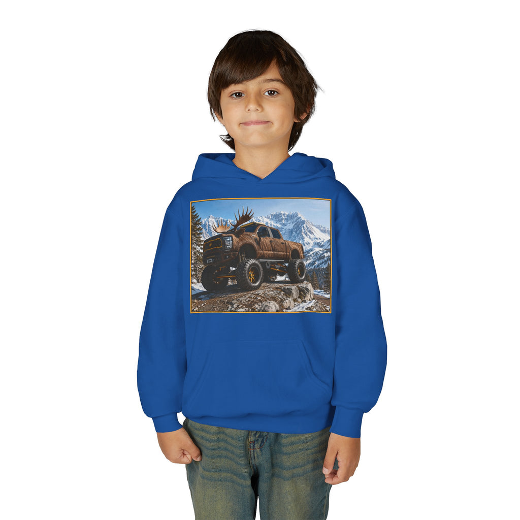 Youth Hoodie - Moose Truck Mountain Adventure Graphic