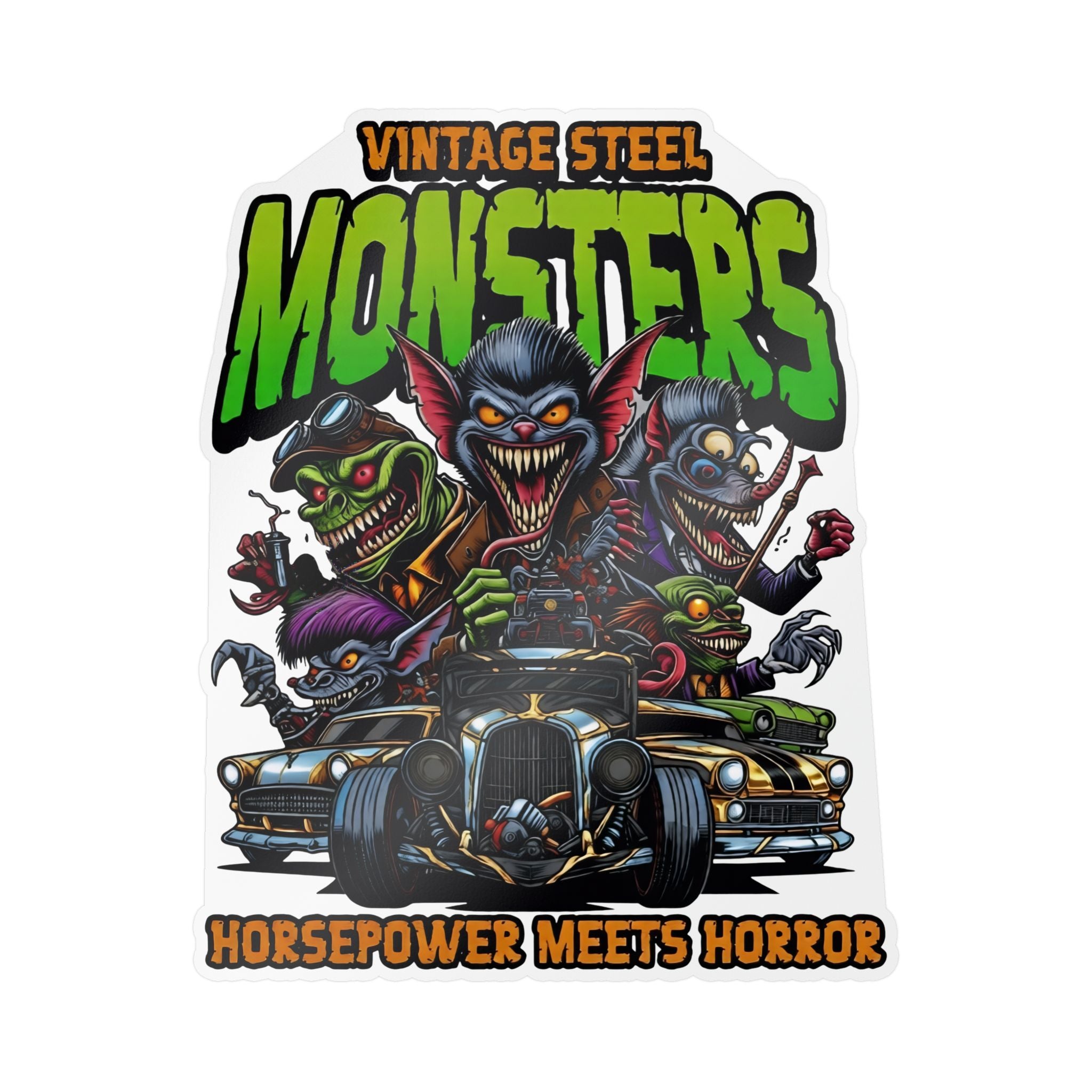 Vintage Steel Monsters Kiss-Cut Vinyl Decal — Horsepower Meets Horror Car Sticker