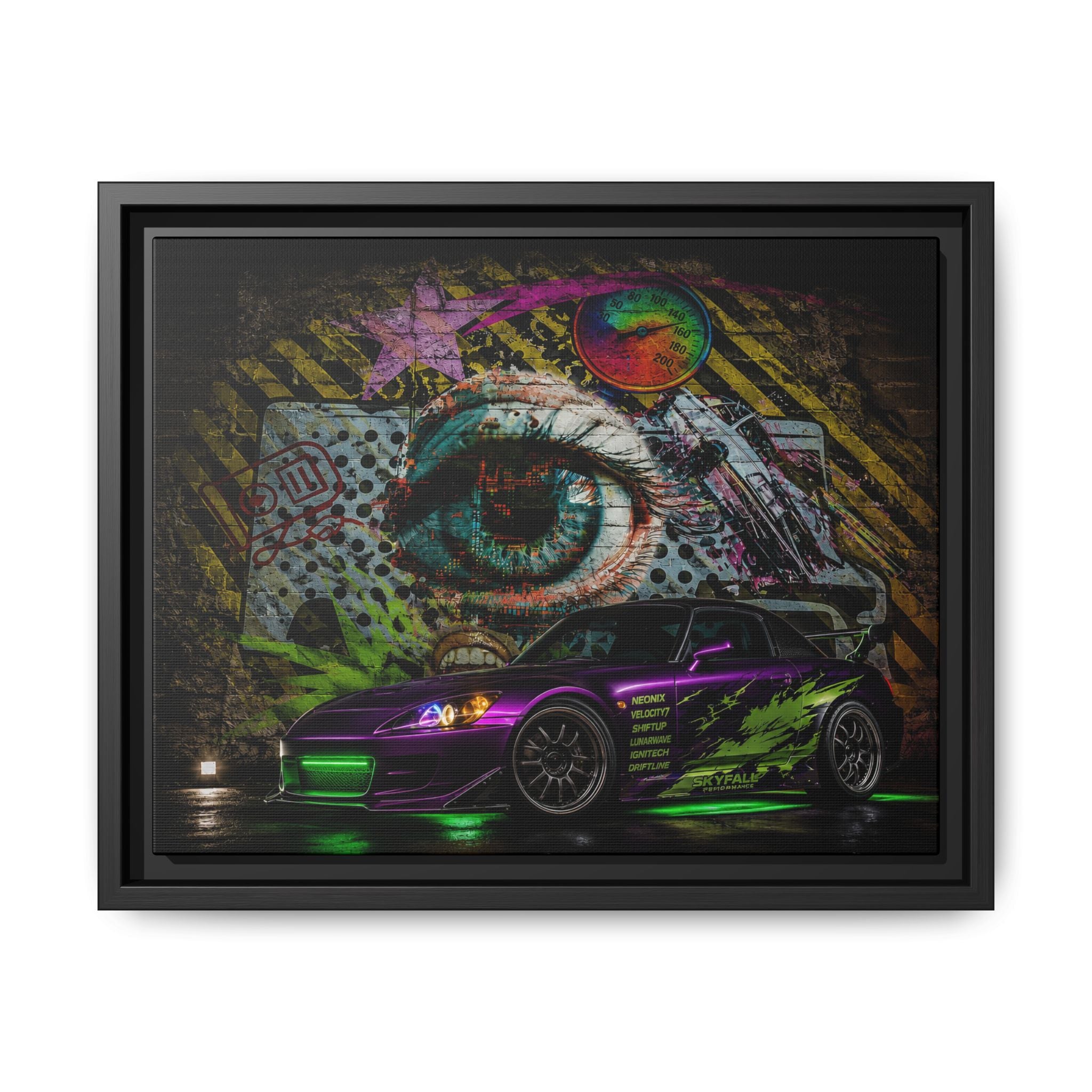 Graffiti Sports Car Matte Canvas - Framed Wall Art