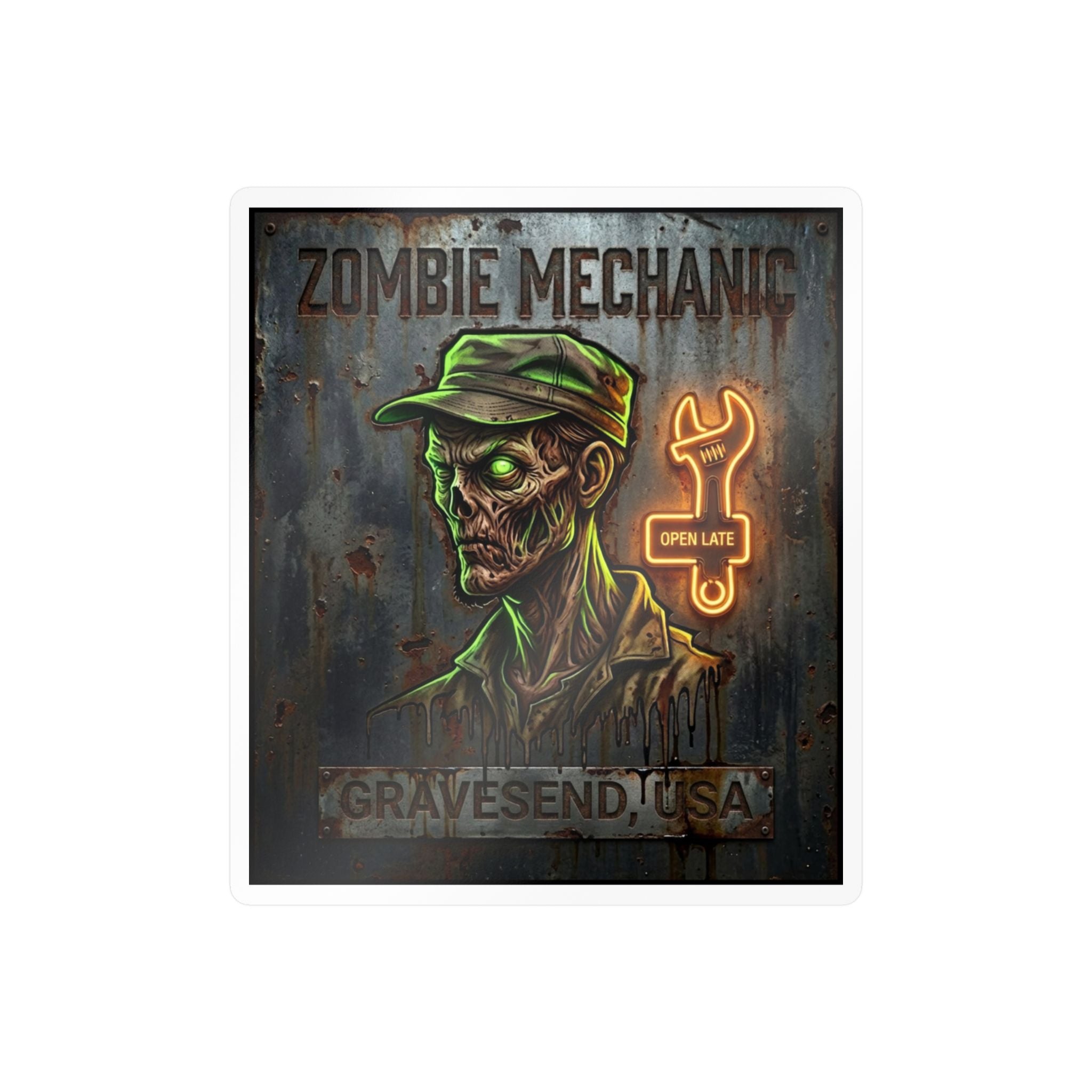 Zombie Mechanic Vinyl Decal — Horror Garage Sticker (Kiss-Cut)