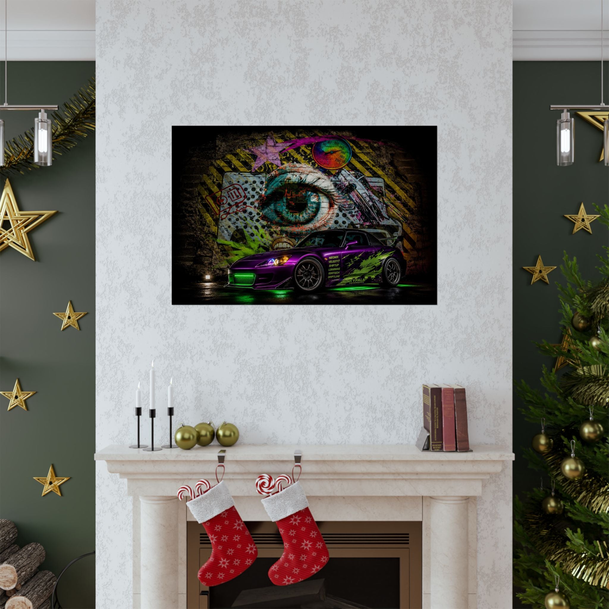 Graffiti Sports Car Matte Poster — Neon Drift Street Art Wall Print