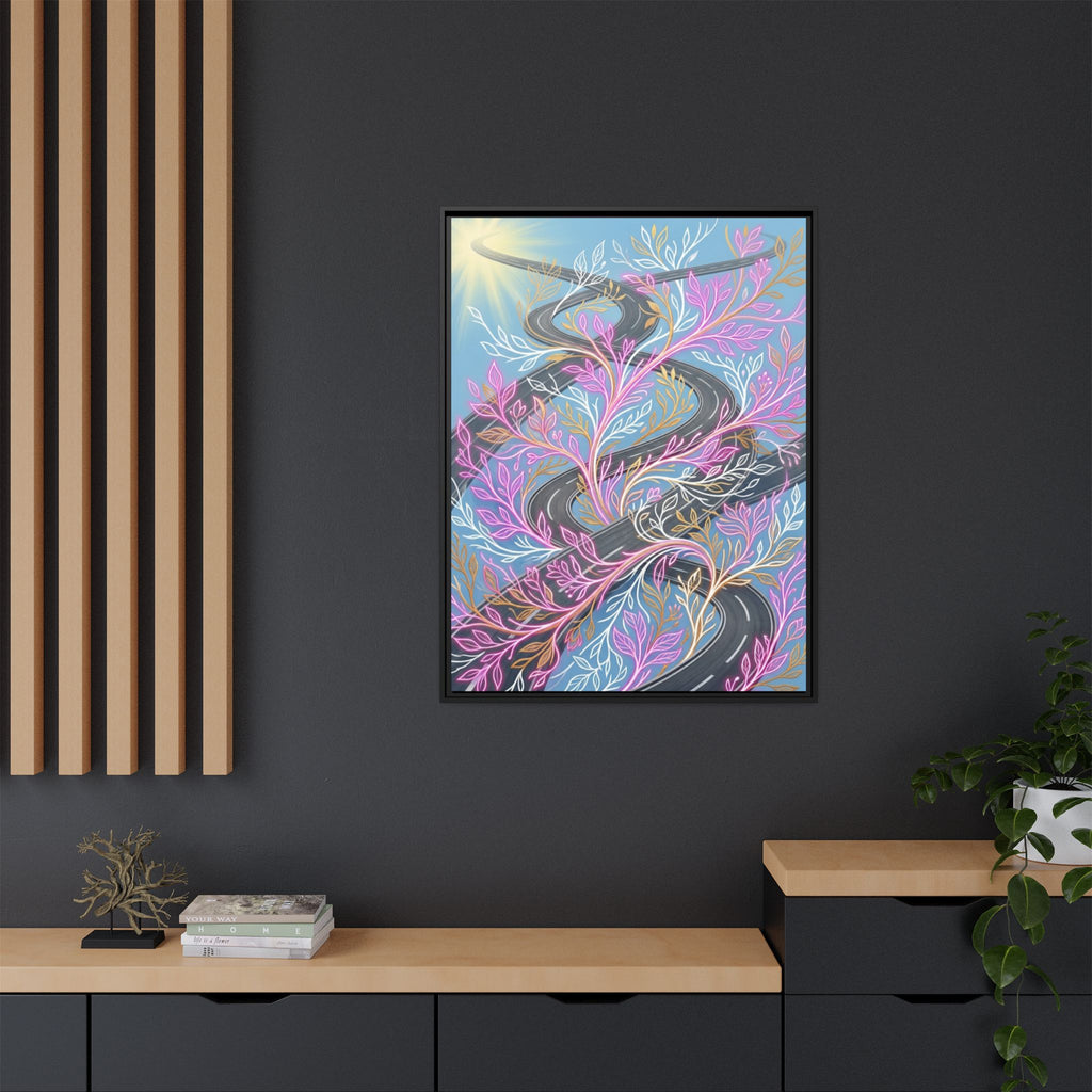 Framed Matte Canvas Floral Vines Wall Art — Pastel Botanical Abstract