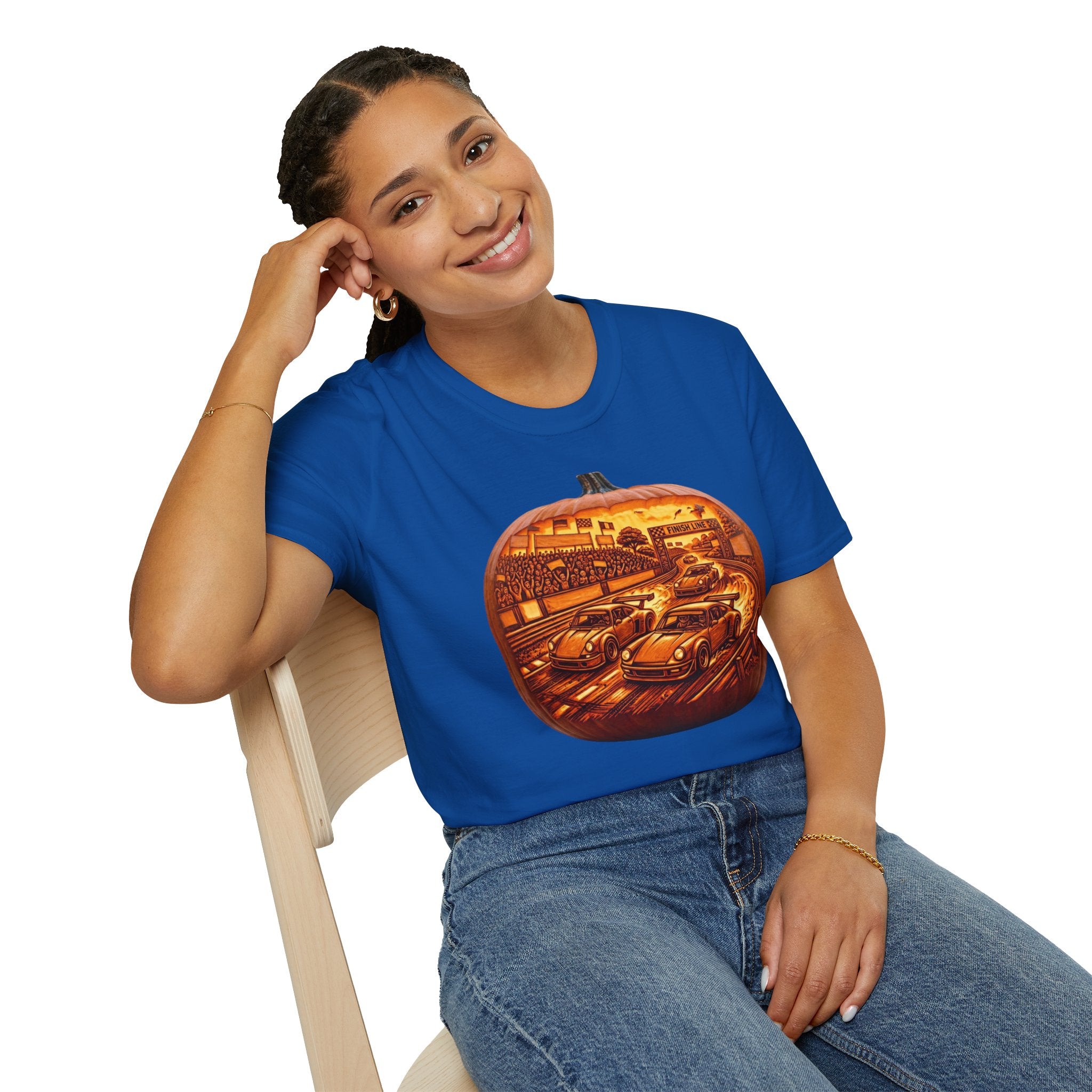 Vintage Racing Pumpkin T-Shirt — Retro Car Grand Prix Halloween Tee