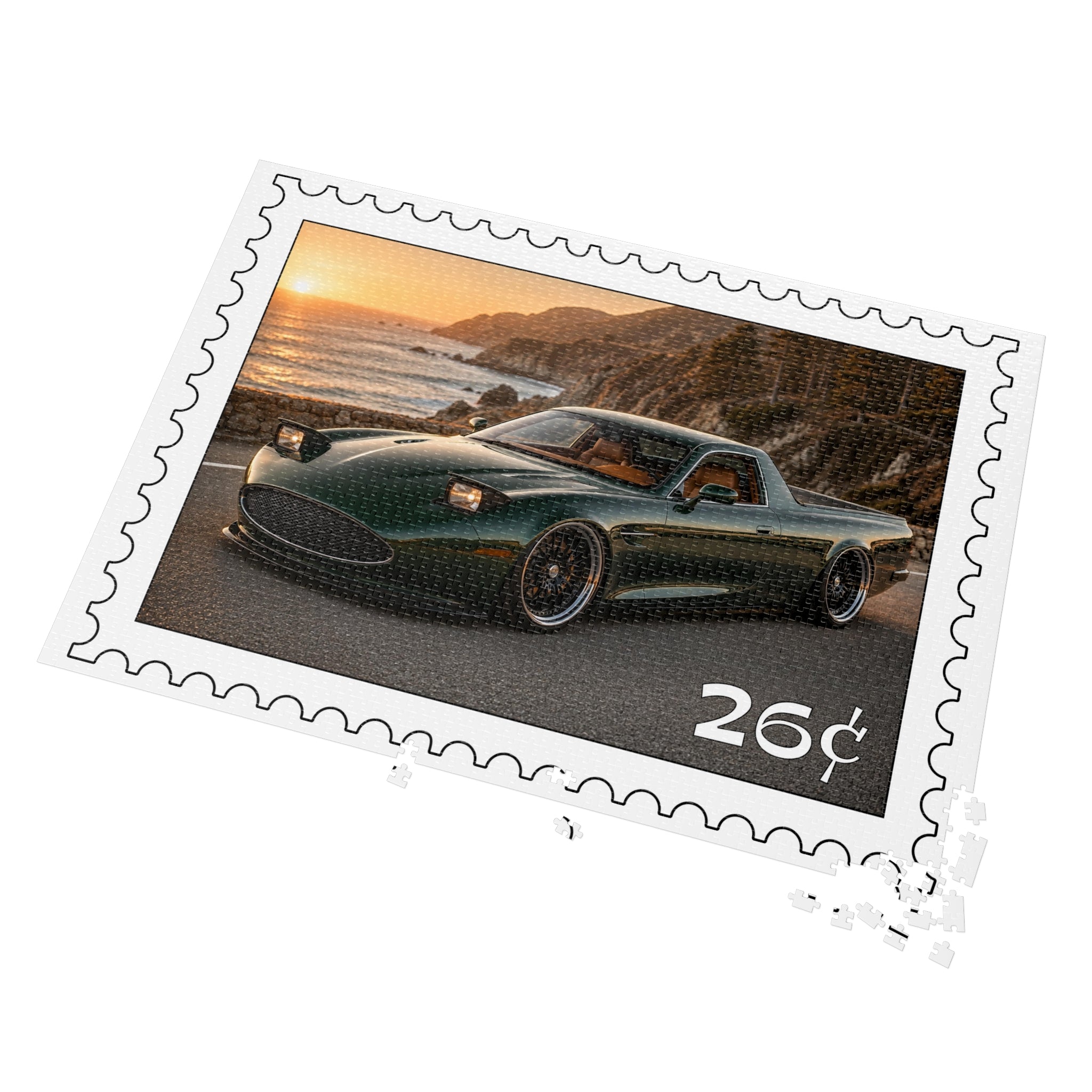 Sports Car Puzzle — Coastal Sunset 26 Stamp Design (Jigsaw with Tin)