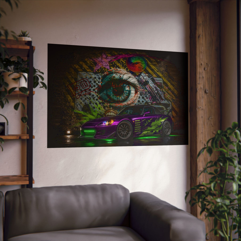 Graffiti Sports Car Matte Poster — Neon Drift Street Art Wall Print