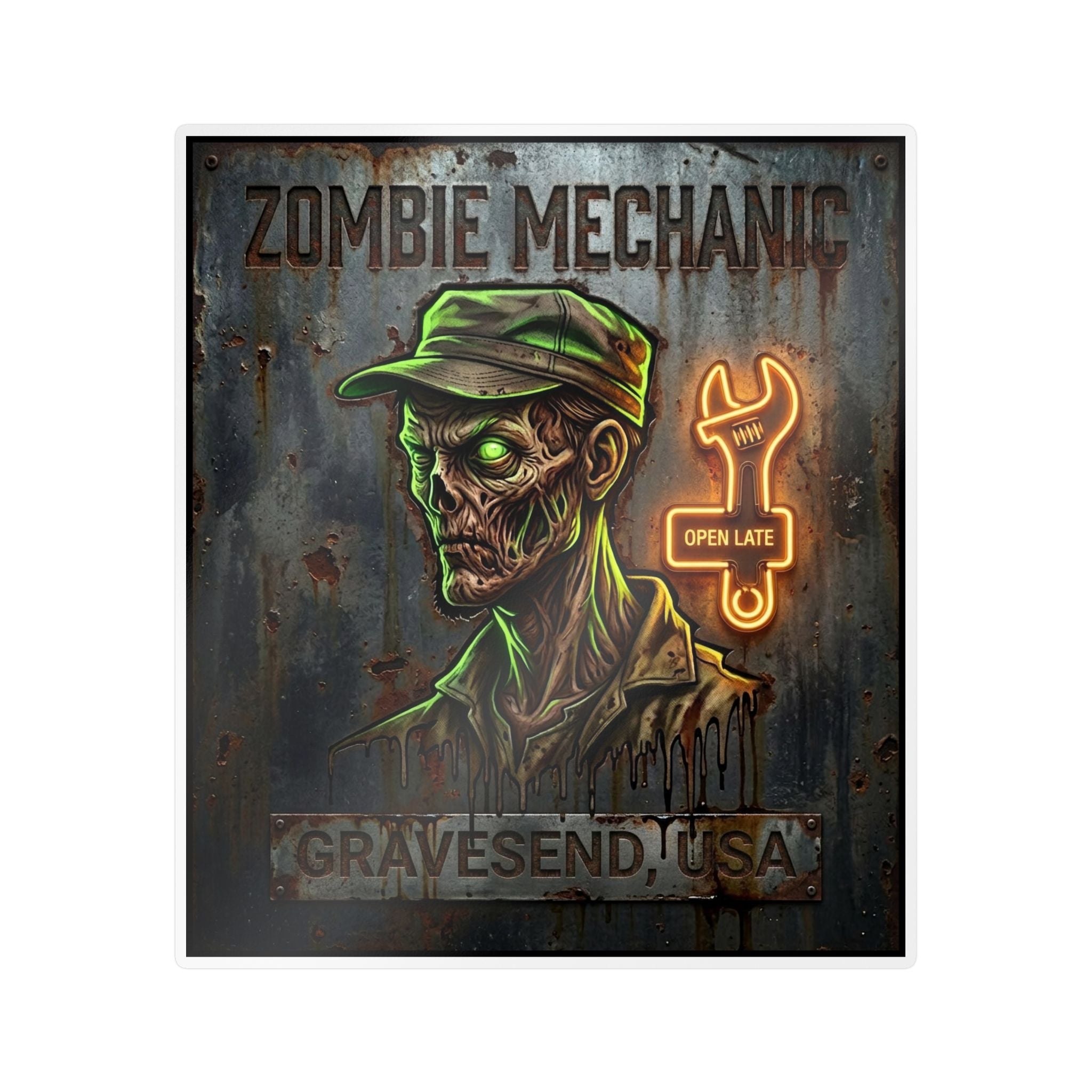 Zombie Mechanic Vinyl Decal — Horror Garage Sticker (Kiss-Cut)