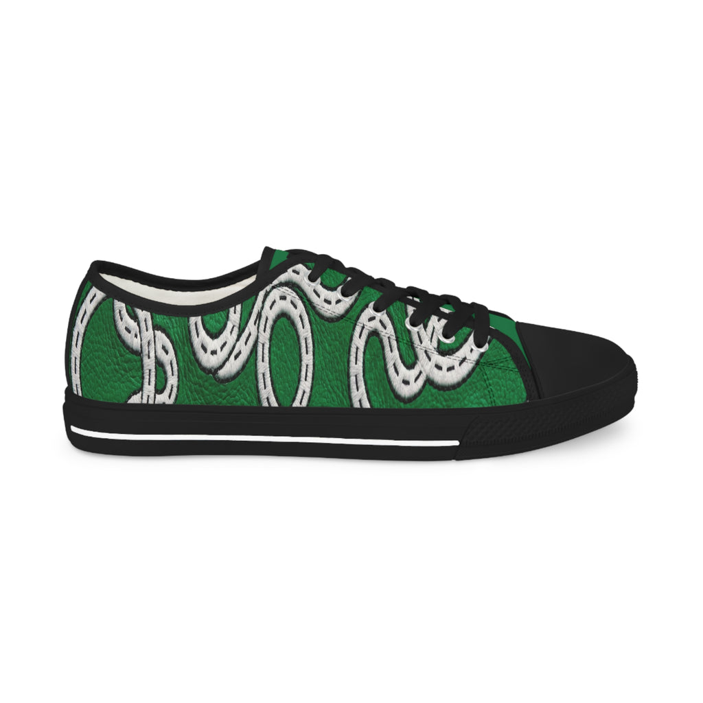 Road Design Canvas Shoes on Green Leather Print.