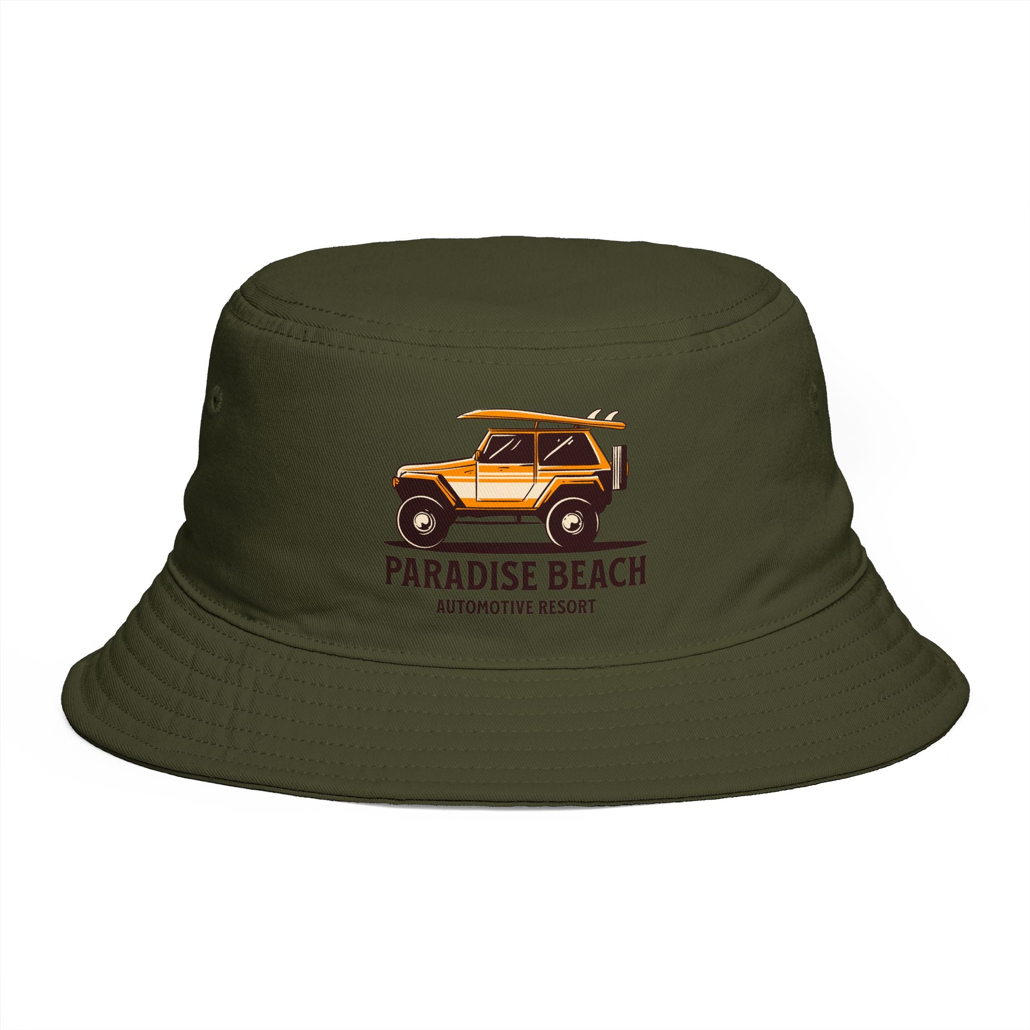 Paradise Beach Surf Buggy Bucket Hat — Vintage Beach Vacation Sun Hat