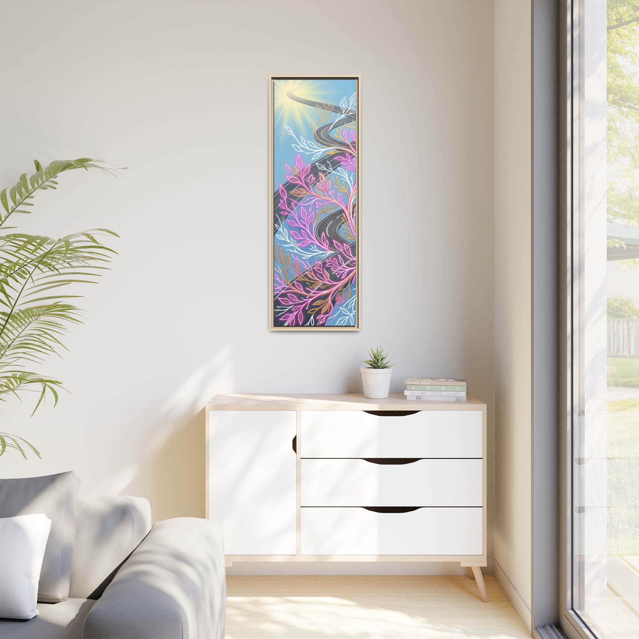 Framed Matte Canvas Floral Vines Wall Art — Pastel Botanical Abstract