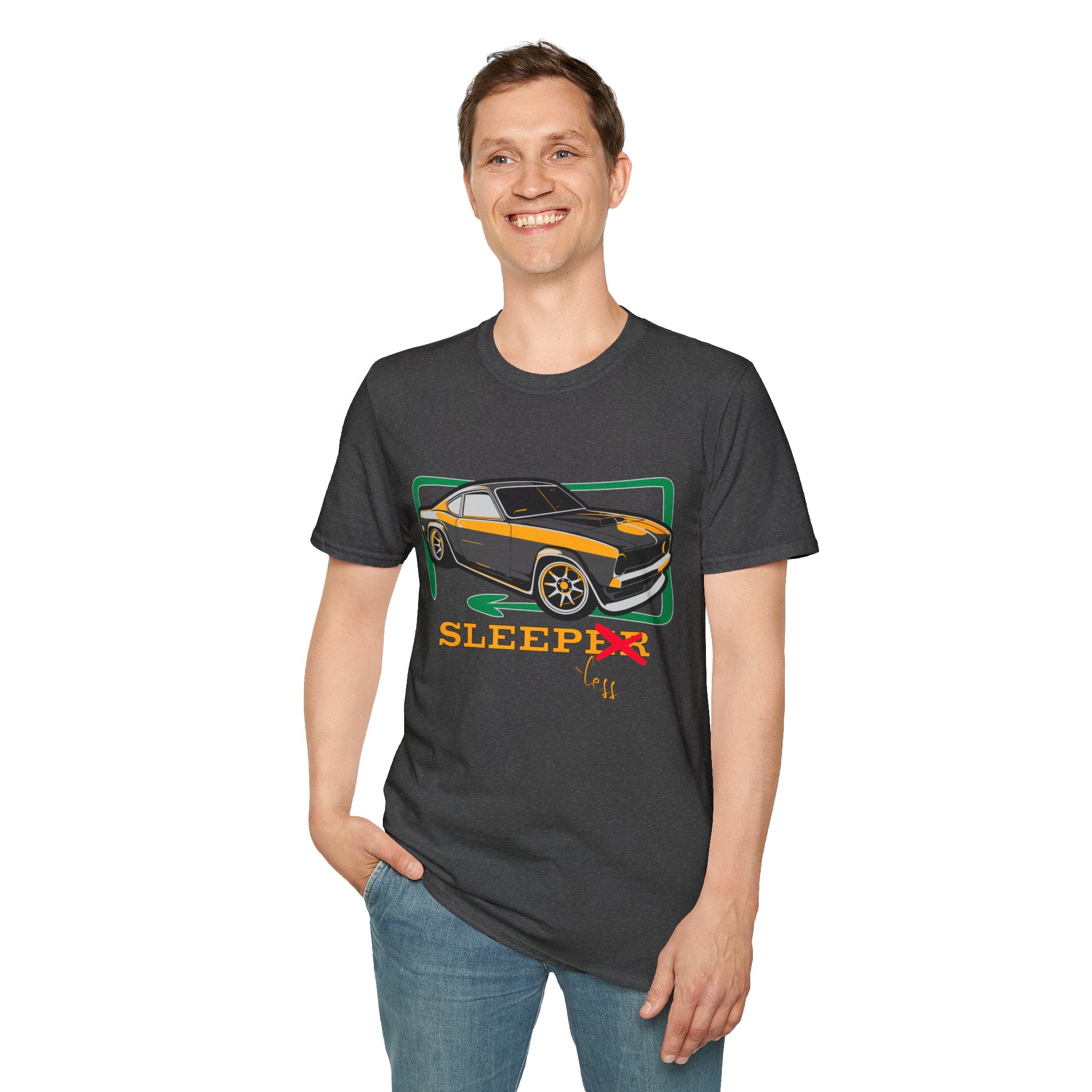 Classic Muscle Car T-Shirt — Retro 'Sleepless' Graphic Tee