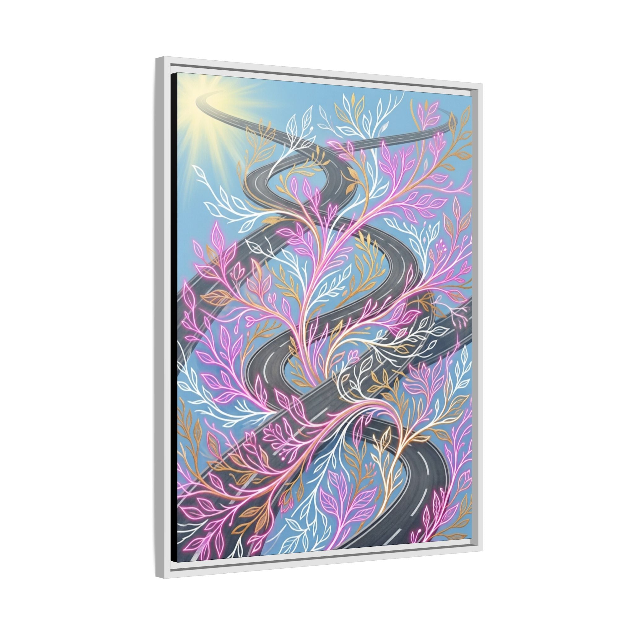 Framed Matte Canvas Floral Vines Wall Art — Pastel Botanical Abstract