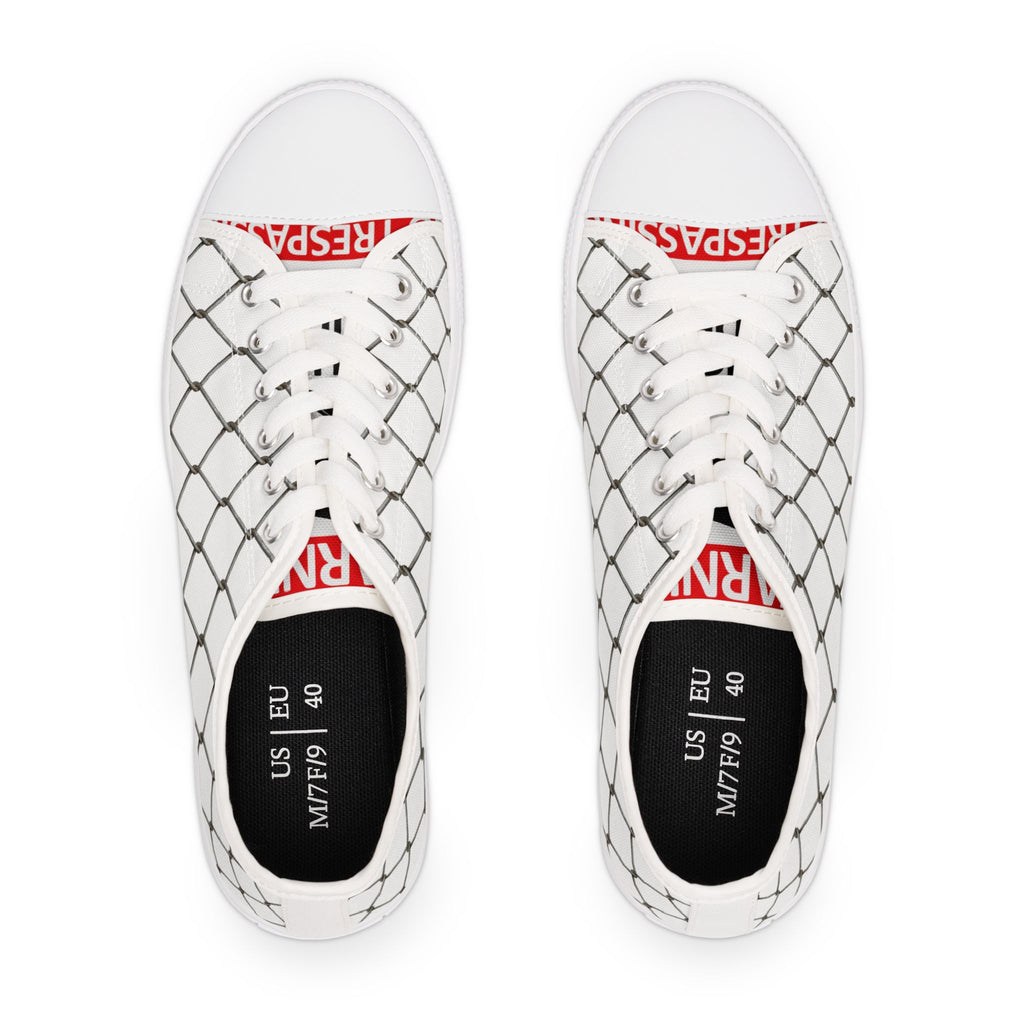 Women's White Chain-Link Canvas Low Top Sneakers