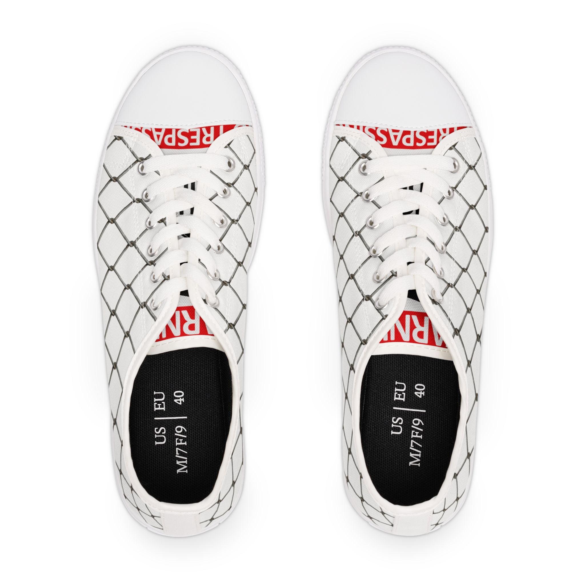 Women's White Chain-Link Canvas Low Top Sneakers