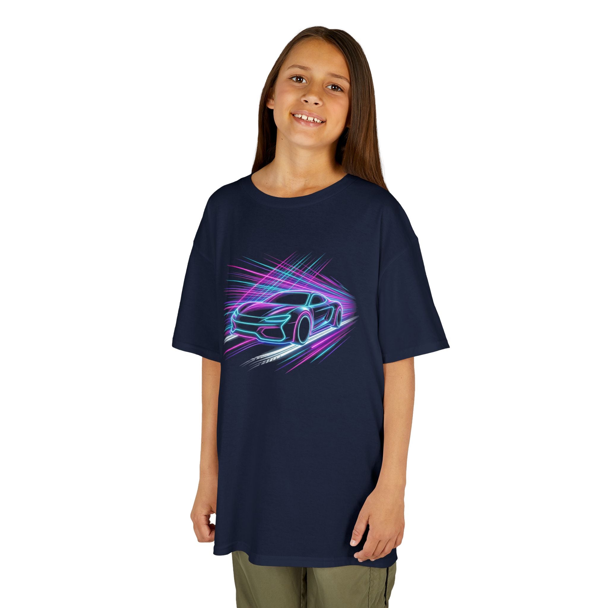 Kids Neon Speed Car Tee — Racing Graphic