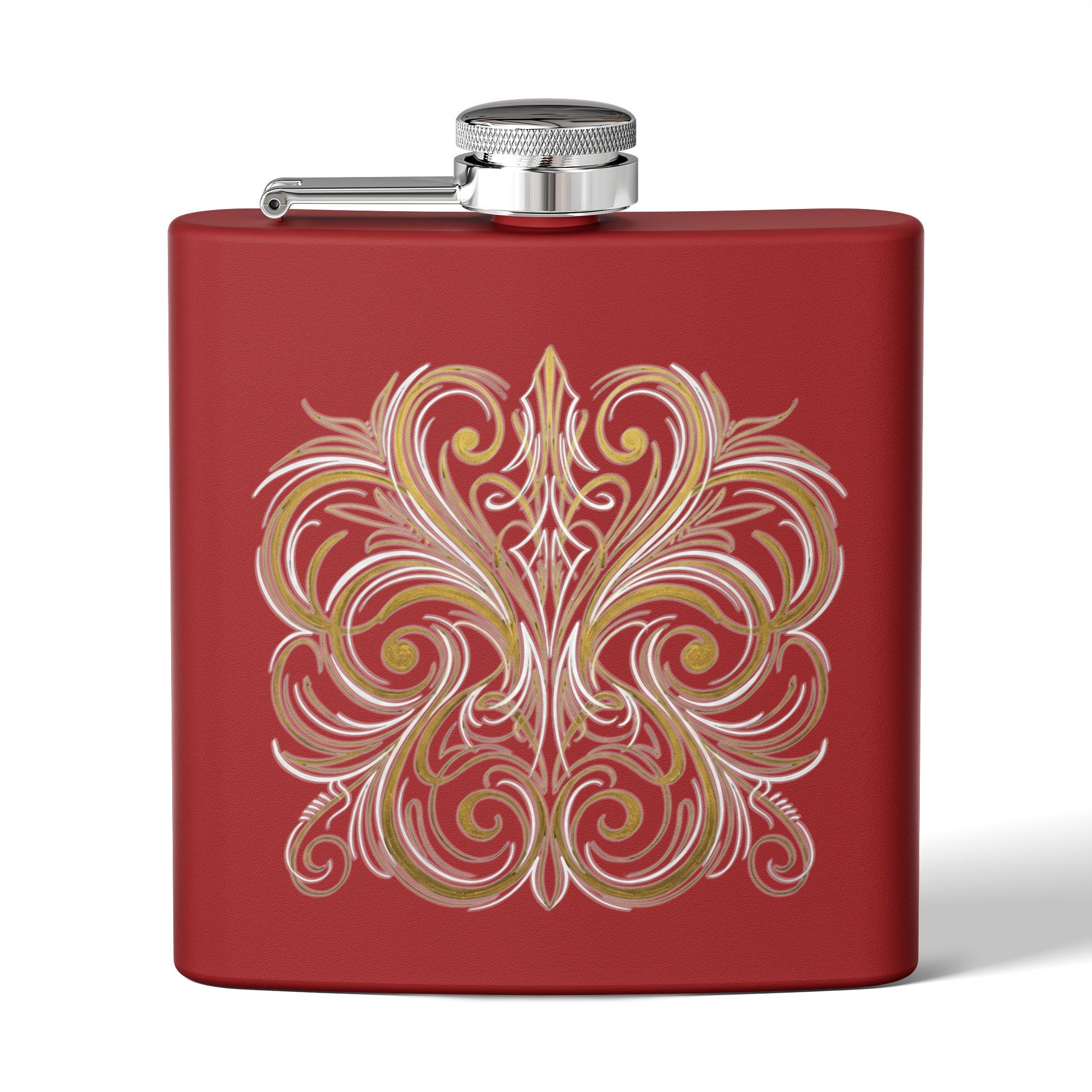 Gold Filigree 6oz Stainless Steel Flask — Vintage Pinstripe Pocket Hip Flask