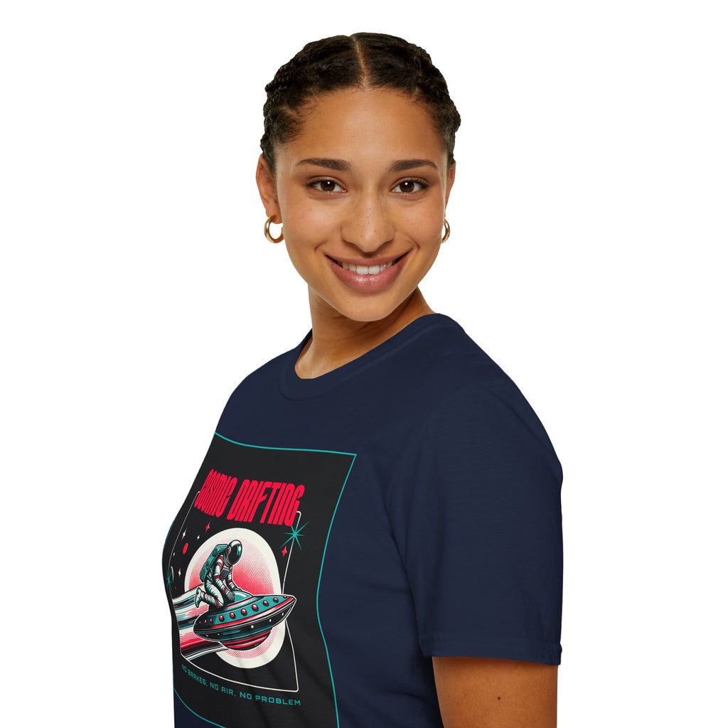 Cosmic Drifting T-Shirt — Retro Astronaut & UFO Vintage Space Tee