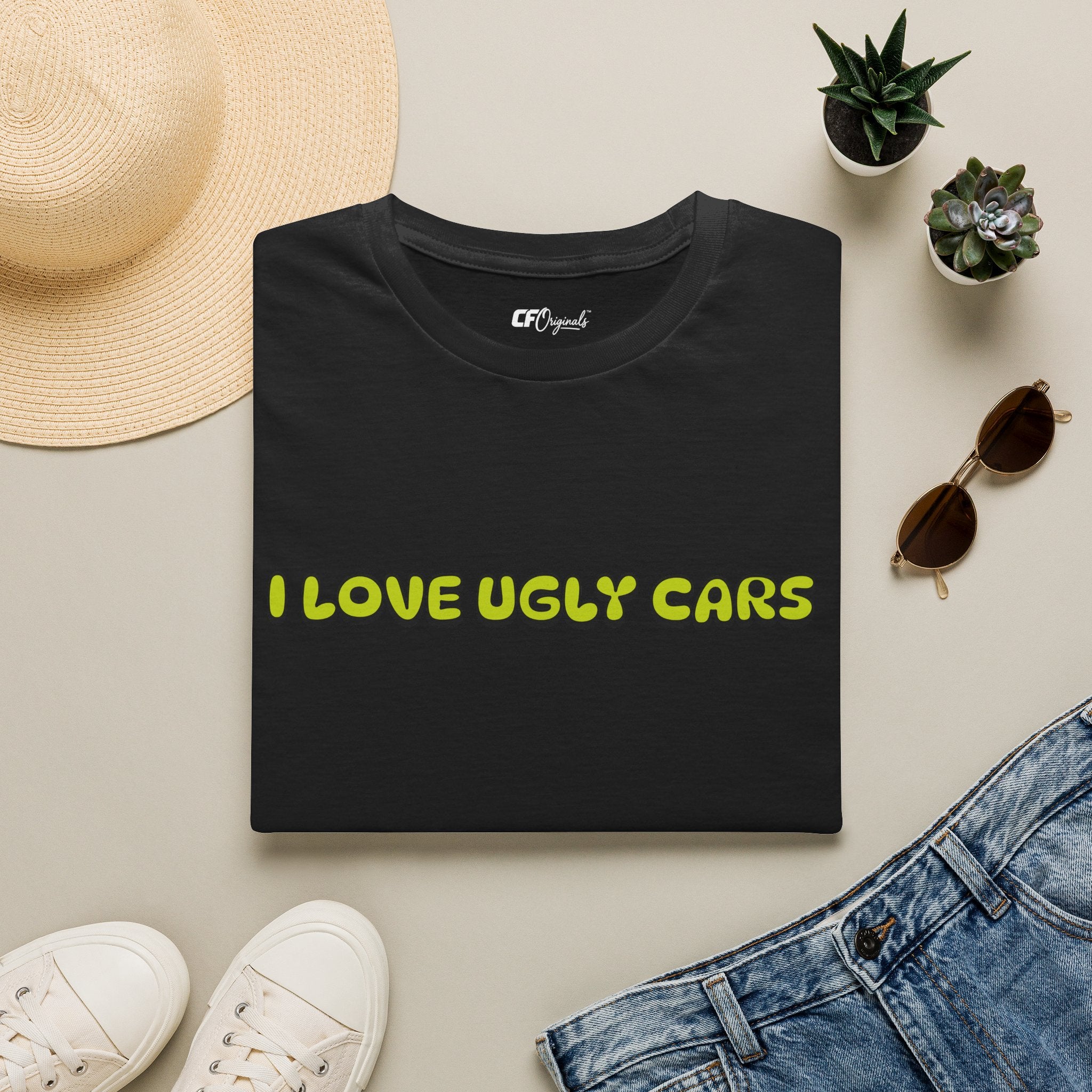 T-Shirt — "I Love Ugly Cars" Retro Green Graphic Tee