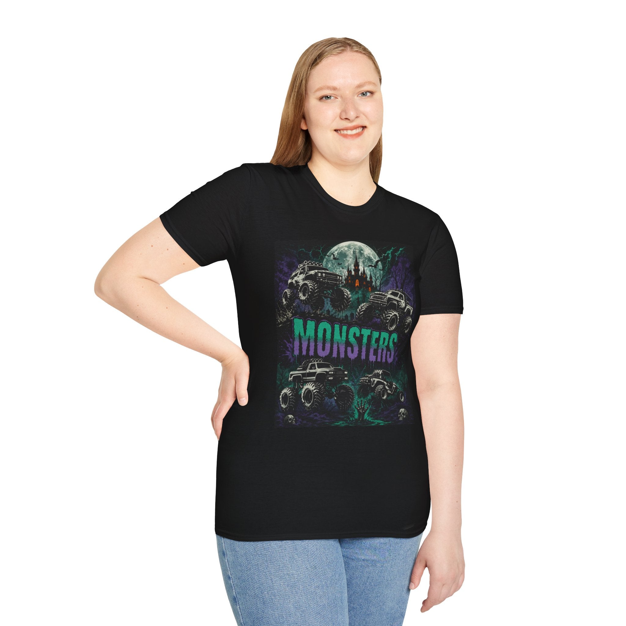 Monster Truck Halloween T‑Shirt — ‘Monsters’ Moonlit Off‑Road Graphic Tee