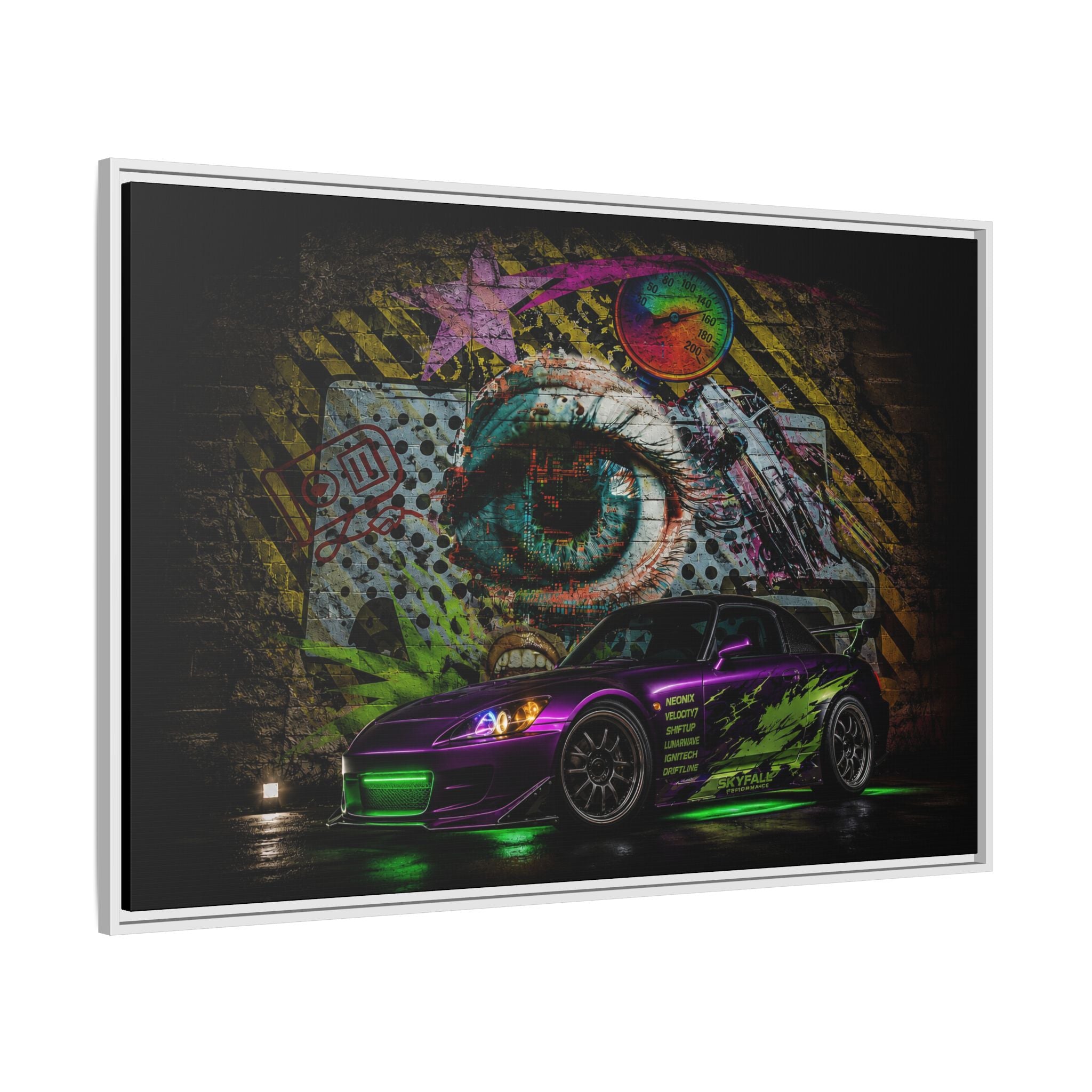 Graffiti Sports Car Matte Canvas - Framed Wall Art